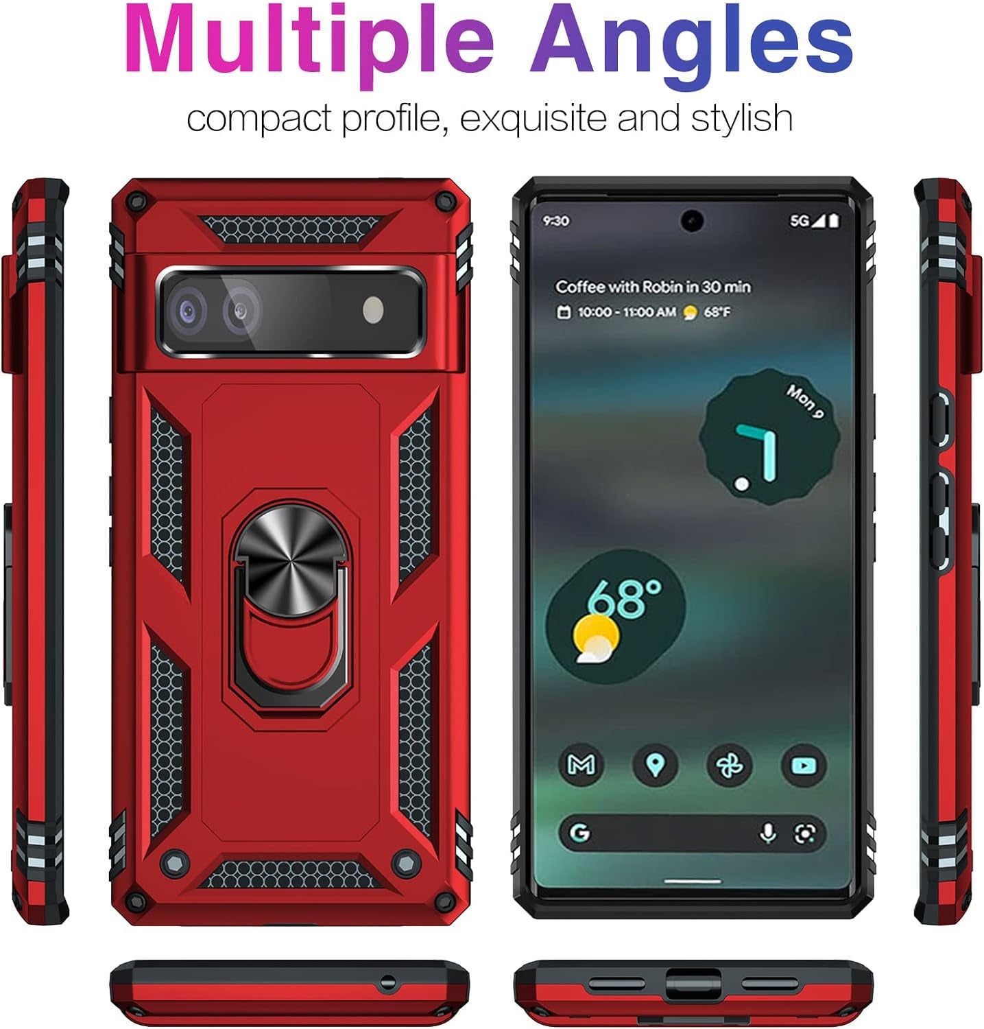 For Google Pixel 6A Case with Screen Protector, Military Grade Shockproof Heavy Duty Protective Phone Case Pass 16Ft Drop Test with Magnetic Kickstand Car Mount Holder for Google Pixel 6A 2022 Red  Vaki   