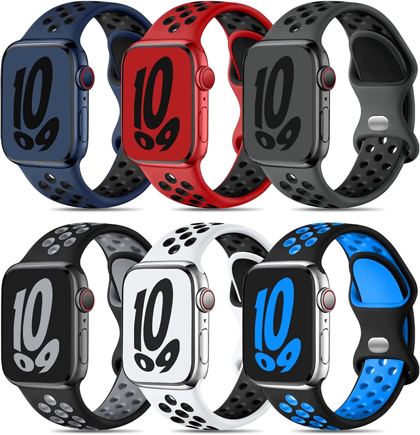 Keponew Sport Bands Compatible with Apple Watch 49Mm 45Mm 44Mm 42Mm 41Mm 40Mm 38Mm, 6 Pack Sport Breathable Soft Silicone Strap for Iwatch Ultra SE Series 8 7 6 5 4 3 2 1 Men Women  Keponew Black Gray/White Black/Black Blue/Anthracite Black/Red Black/Navy Black 42mm/44mm/45mm/49mm 