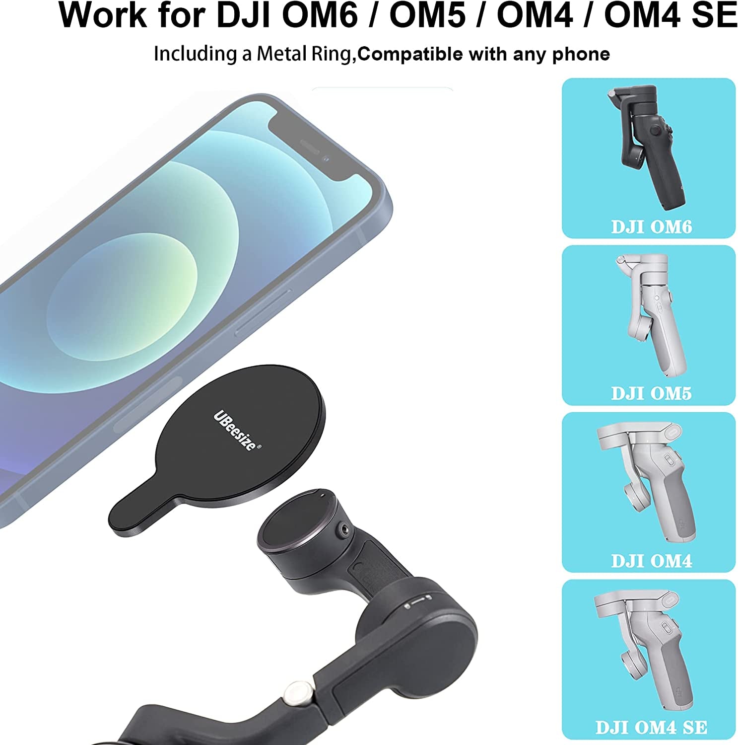 For DJI OM 6 Magsafe Adapter Ring Holder Phone Clamp, Compatible with Gimbal Stabilizer DJI Osmo Mobile 6, Also Fits for DJI OM 5,OM 4,OM 4 SE  UBeesize   