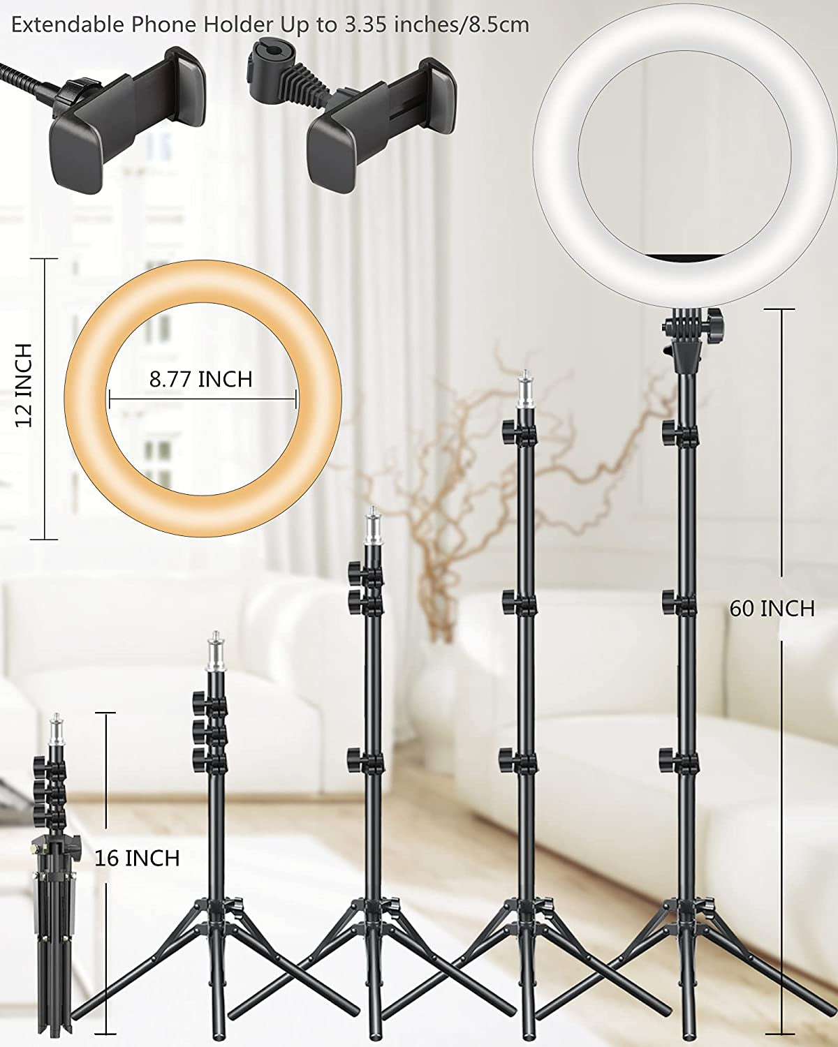 12'' Selfie Ring Light with Stand and Phone Holder - Tripod for Iphone with Ring Light, Floor Tall Ring Lights with Tripod for Phone/Camera, Circle Light for Video Recording, Photography, Tiktok, Zoom  Yarrashop   