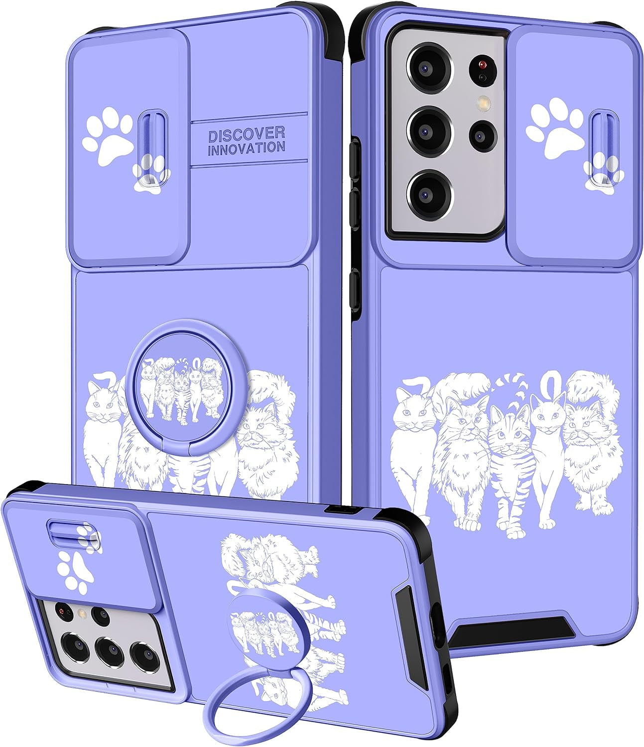 Funermei (2In1 for Samsung Galaxy S21 Ultra Case for Women Sunflower Cute Girls Phone Cover Flowers Floral Girly Sun Flower Black Design with Camera Cover+ Ring Stand for S21 Ultra Case  Funermei Cats  