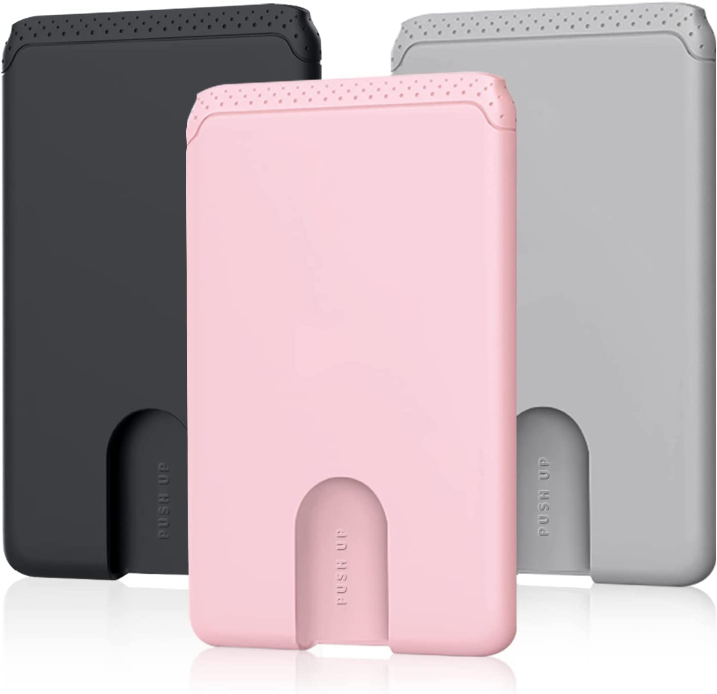 SHANSHUI Magnetic Wallet for Magsafe, Ultra Slim Magnetic Card Holder for Back of Phone Wallet Premium Silicone Anti-Drop Credit Card Holder Fitting for Iphone 14/13/ 12 Series & Magsafe Case  SHANSHUI Black, Pink, Grey x 3 PCS Adhesive 