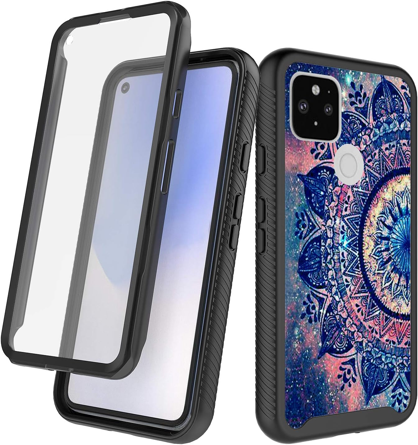 Google Pixel 4A with 5G Case with Built-In Screen Protector, Rosebono Hybrid Graphic Design Pattern Hard Back Pannel Cover 360 Protection Case for Google Pixel 4A with 5G (Wiccan)  Rosebono Fashion Mandala  