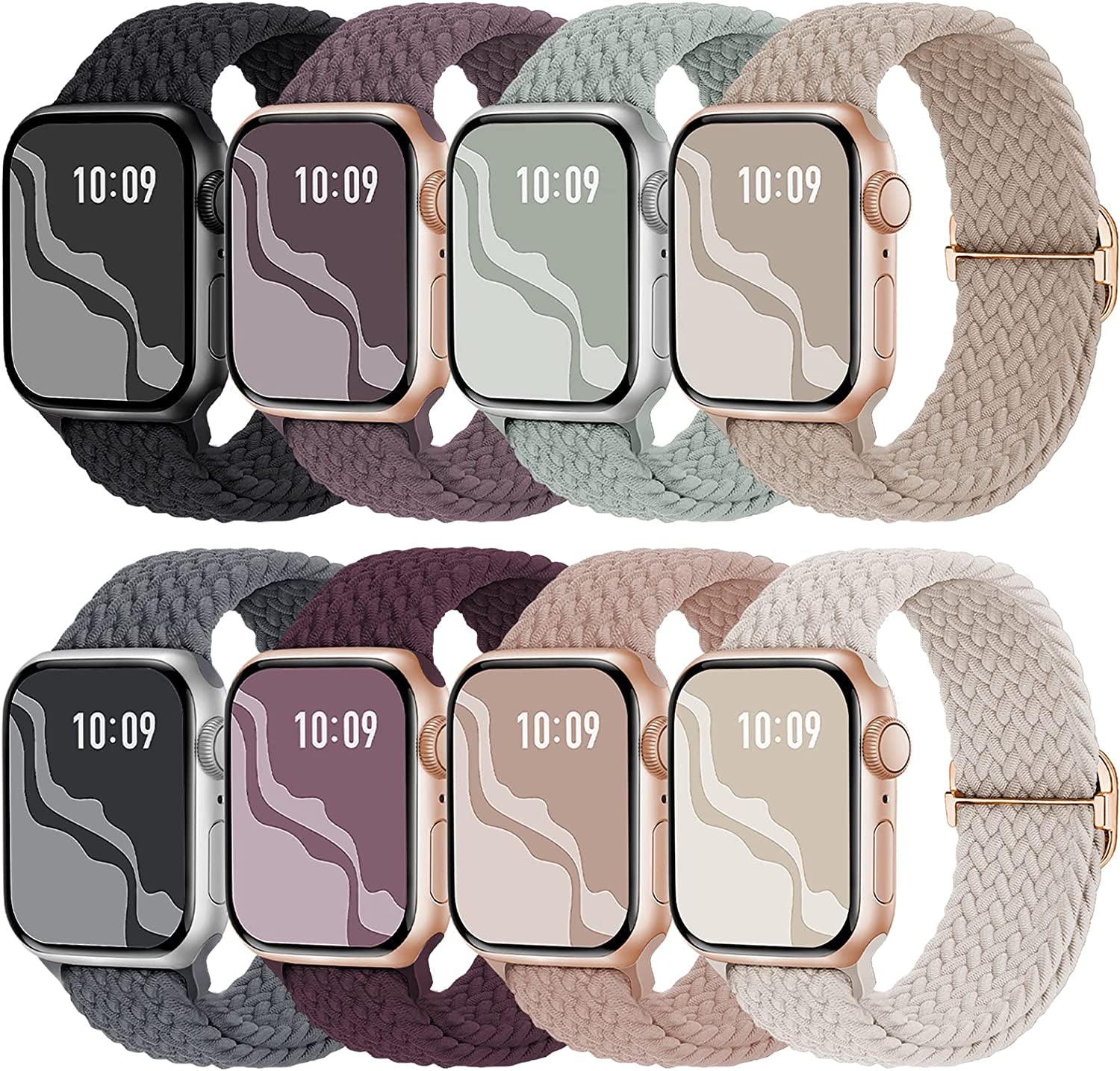 Braided Solo Loop Band 8-Pack Compatible with Apple Watch Band 38Mm 40Mm 41Mm 42Mm 44Mm 45Mm 49Mm Women Men, Adjustable Stretchy Elastic Replacement Strap for Iwatch Series Ultra SE 8 7 6 5 4 3 2 1  Suitisbest B-8 Packs 38/40/41mm 