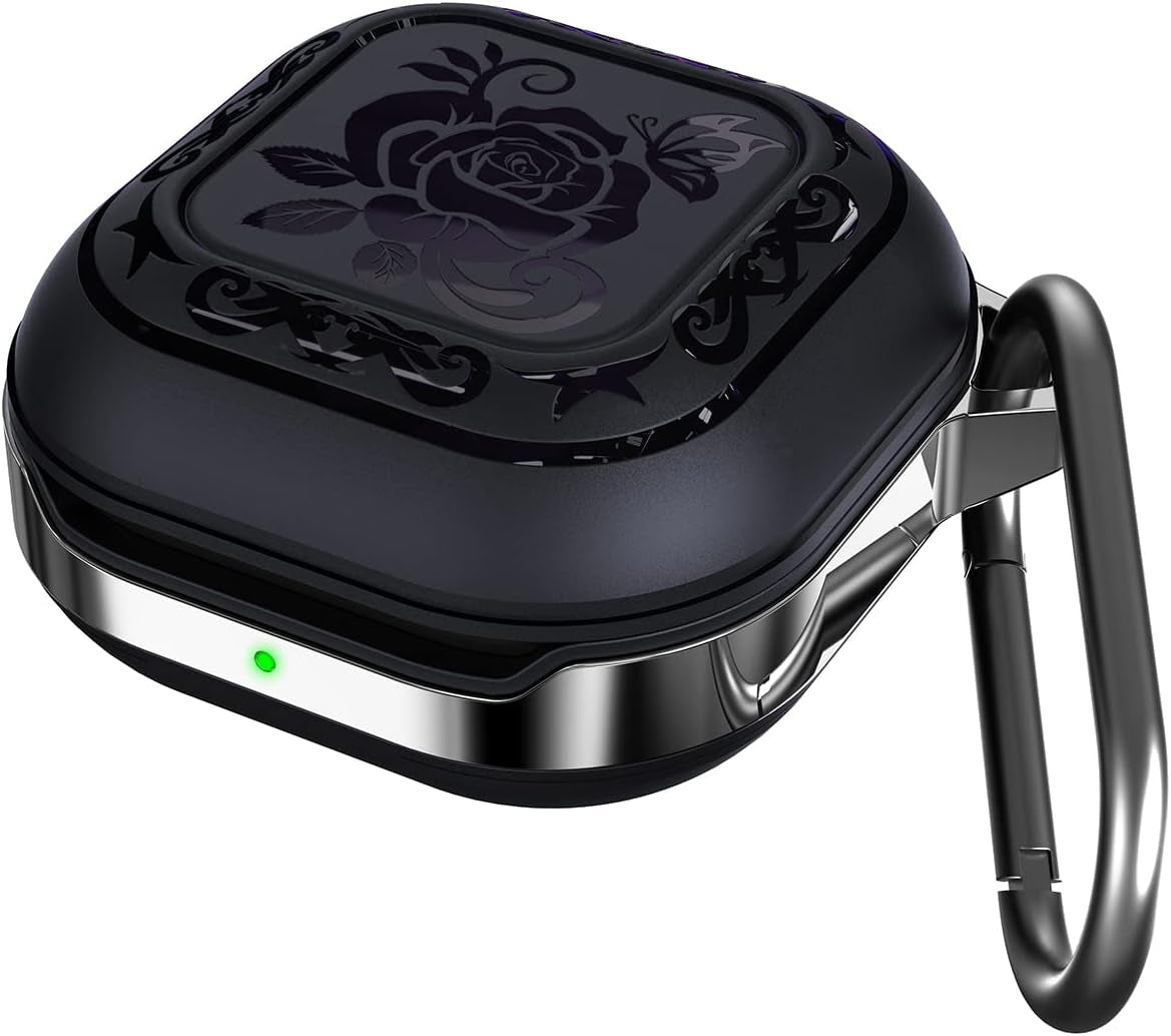 HALLEAST for Galaxy Buds 2 Pro Case 2022/ Galaxy Buds 2 Case 2021/ Galaxy Buds Pro Case 2021/ Galaxy Buds Live Case 2020, TPU Cover Metal Alloy Carrying Case with Keychain Clip, Black  HALLEAST Rose BlackBerry  