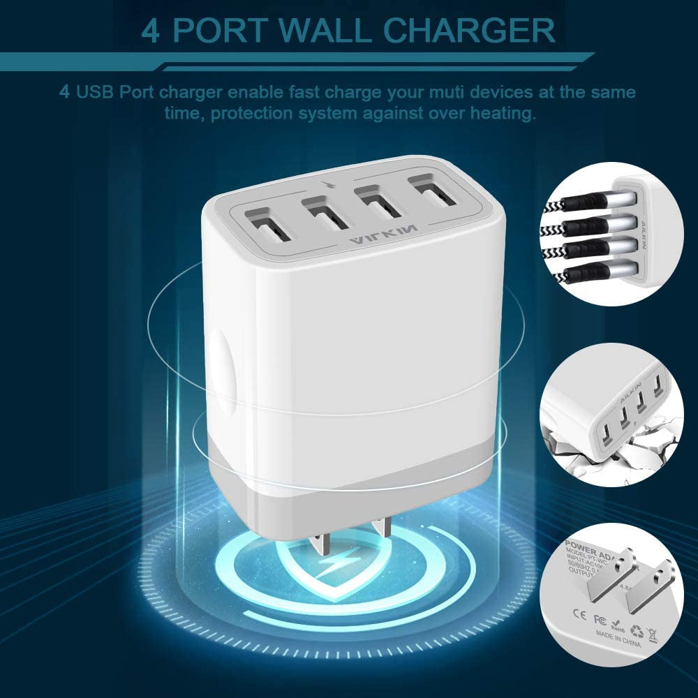 USB Charger Cube, Wall Charger Plug, AILKIN 4.8A 4-Muti Port Adapter Power Plug Charging Station Box Base Replacement for Iphone 14 13 12 11 Pro Max/X/8/7, Ipad, Samsung Phones  Shenzhen Putuo Technology Co.,Ltd   