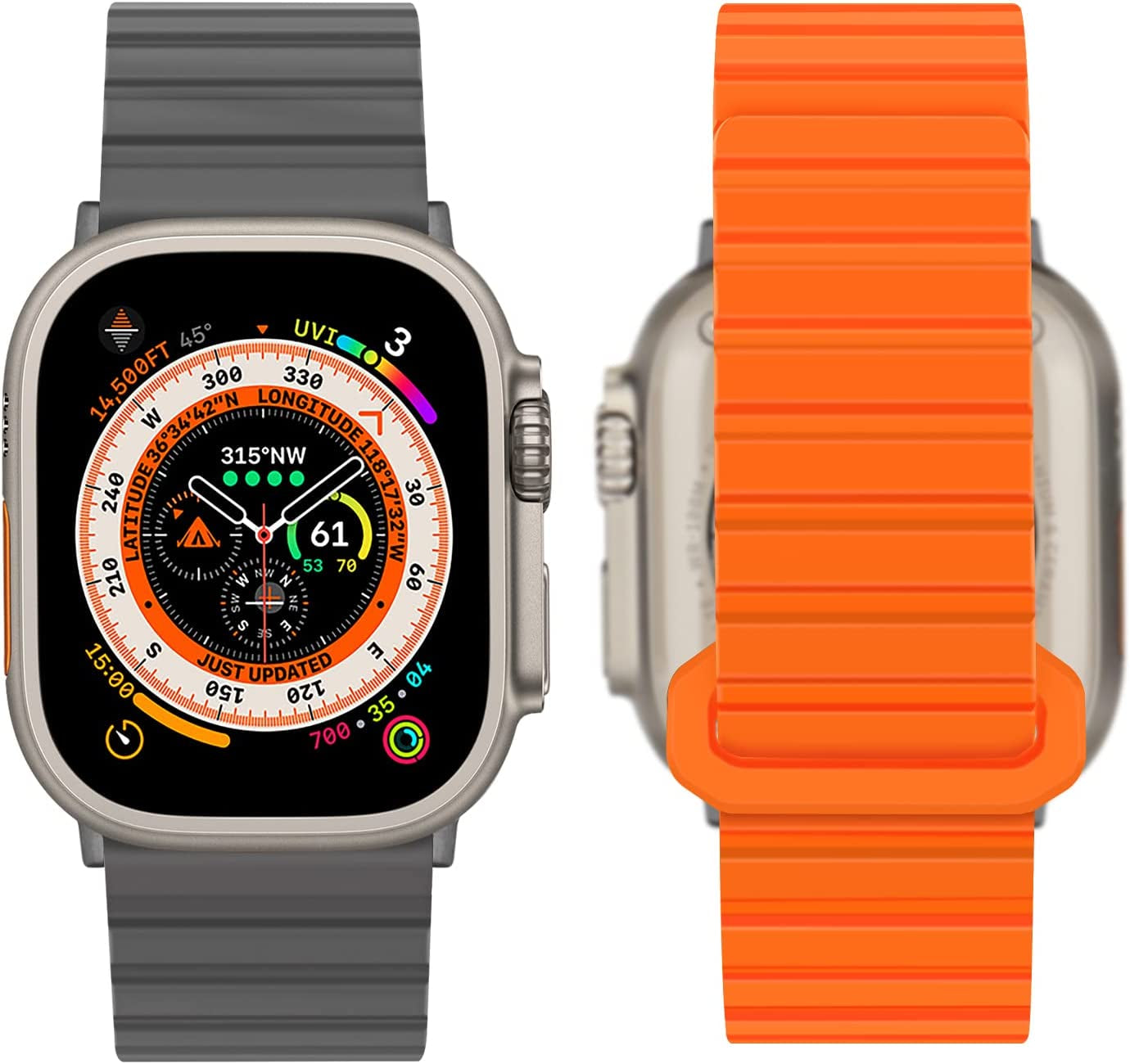 Tasikar Compatible with Apple Watch Band 49Mm 45Mm 44Mm 42Mm Silicone Magnetic Loop Bands [Double Sided Wearable] Designed for Apple Watch Ultra Series 8 7 (45Mm) SE 6 5 4 (44Mm) 3 2 1 (42Mm), Grey Orange  Tasikar   