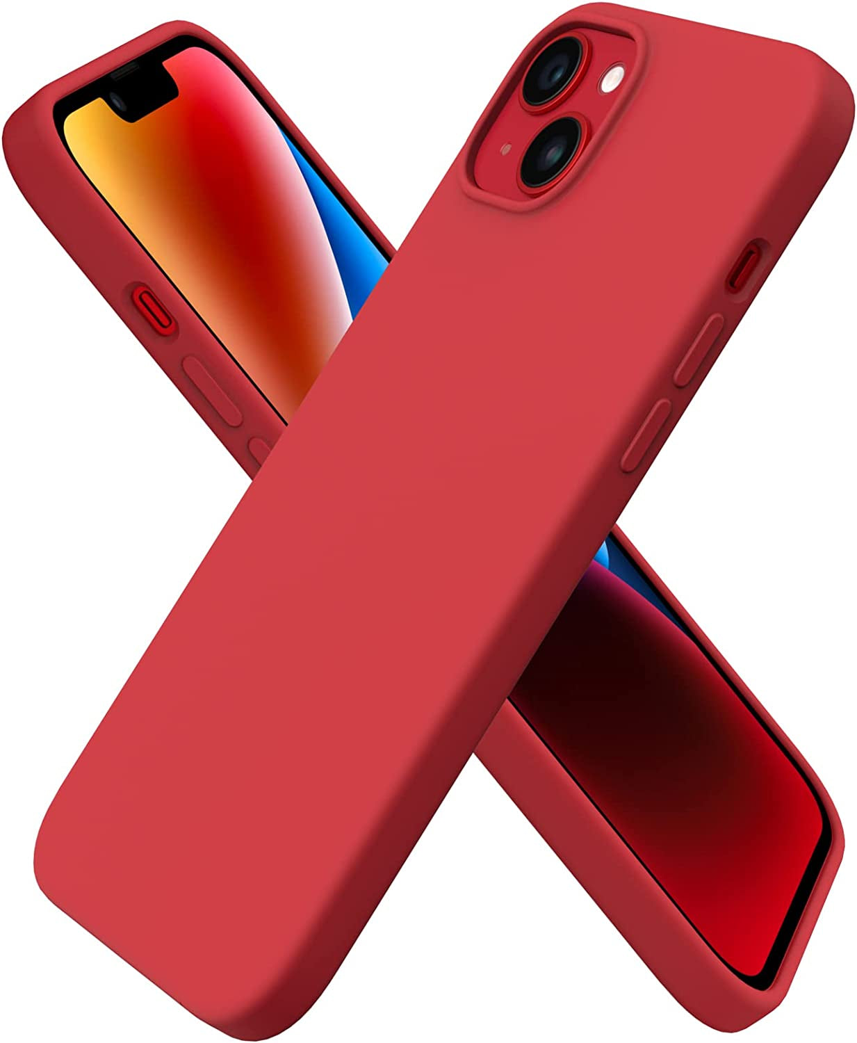 ORNARTO Compatible with Iphone 14 plus Case 6.7, Slim Liquid Silicone 3 Layers Full Covered Soft Gel Rubber Case Protective Cover 6.7 Inch-Baby Yellow  ORNARTO Red  