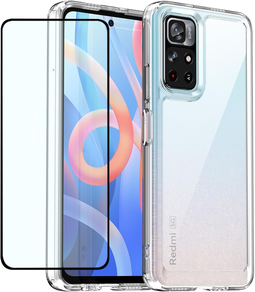 DFTCVBN Phone Case for Poco M4 Pro 5G/Redmi Note 11T 5G/Redmi Note 11S 5G Case with Screen Protector, Soft Bumper with Clear Crystal PC Hard Back Shockproof Cover Cases for Xiaomi Poco M4 Pro 5G Blue  DFTCVBN Clear  