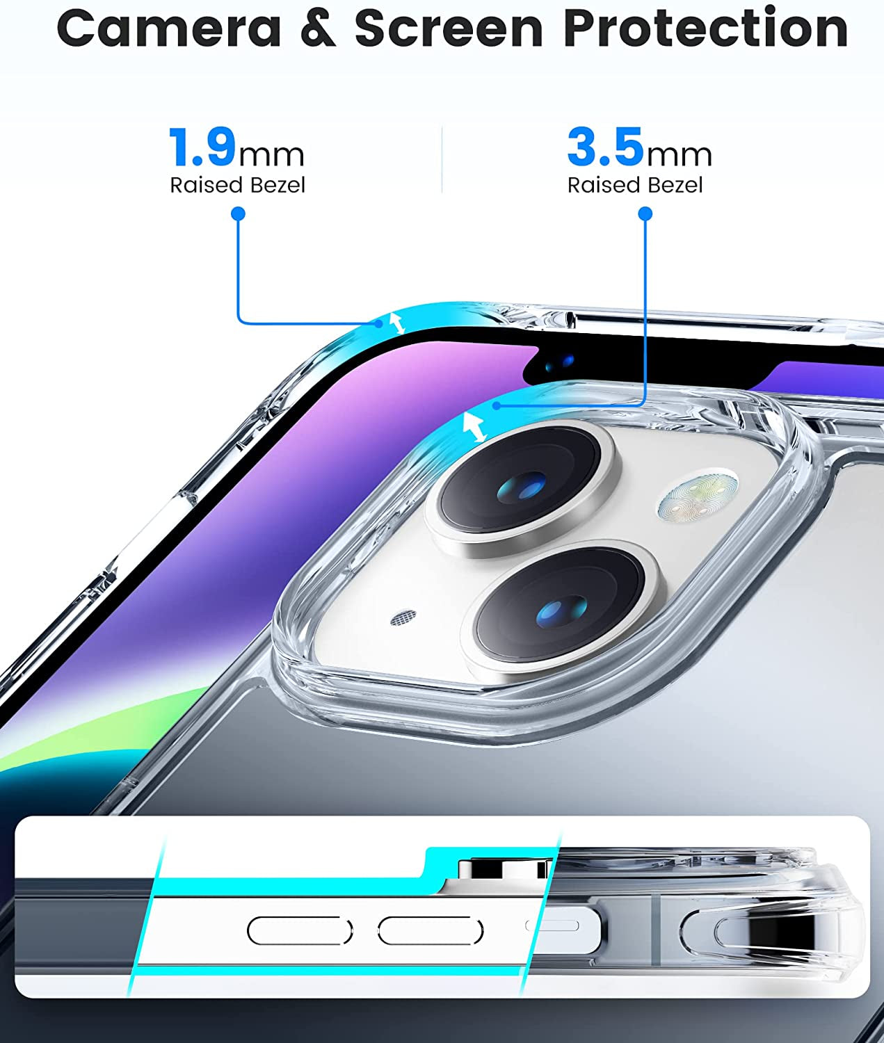 Mkeke for Iphone 14 Case Clear, for Iphone 13 Case Clear, Upgraded Sturdy Phone Case with Military Grade Protective Bumpers for Iphone 14/13, Gradient Dark Black  Shenzhen Make Technology Company Limited   