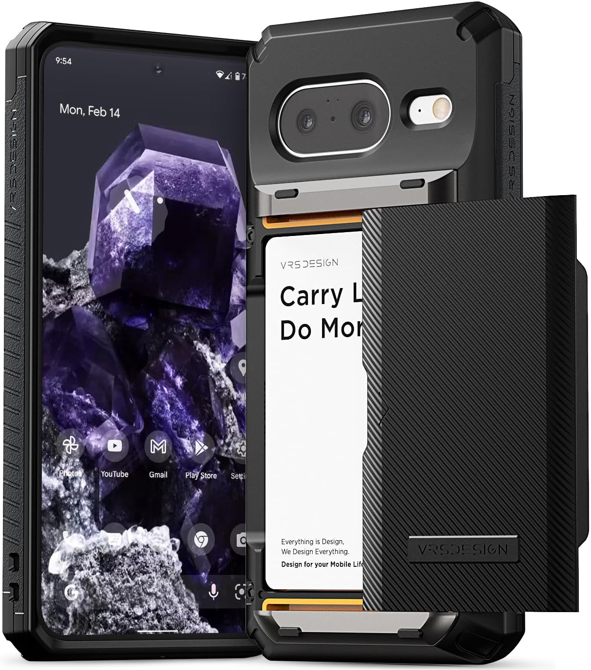 VRS DESIGN Damda Glide Pro Wallet Phone Case for Pixel 8, Sturdy Semi Auto Card Holder Wallet [4 Cards] Case Compatible for Pixel 8 Case (2023) Matte Black  VRS DESIGN   