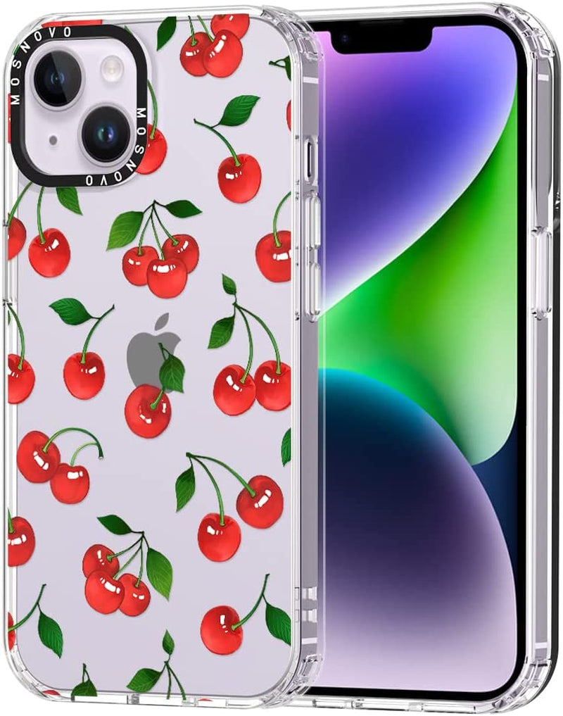 MOSNOVO Compatible with Iphone 14 Case, [Buffertech 6.6 Ft Drop Impact] [Anti Peel off Tech] Clear TPU Bumper Phone Case Cover with Cute Black Cat in Garden Designed for Iphone 14 6.1"  MOSNOVO Cherry  
