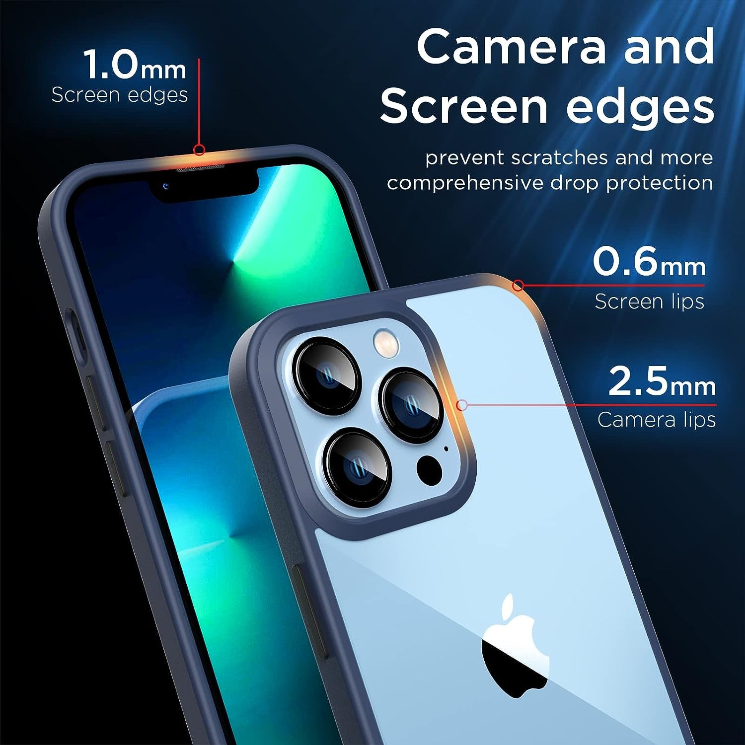 [2023 New] for Iphone 13 Pro Case Clear, [Non-Yellowing] [Military Drop Protection] Shockproof Bumper Slim Fit Phone Case Thin Cover for Apple 13Pro (6.1 In, Clear-Navy Blue)  Gotrays Gavin LLC   