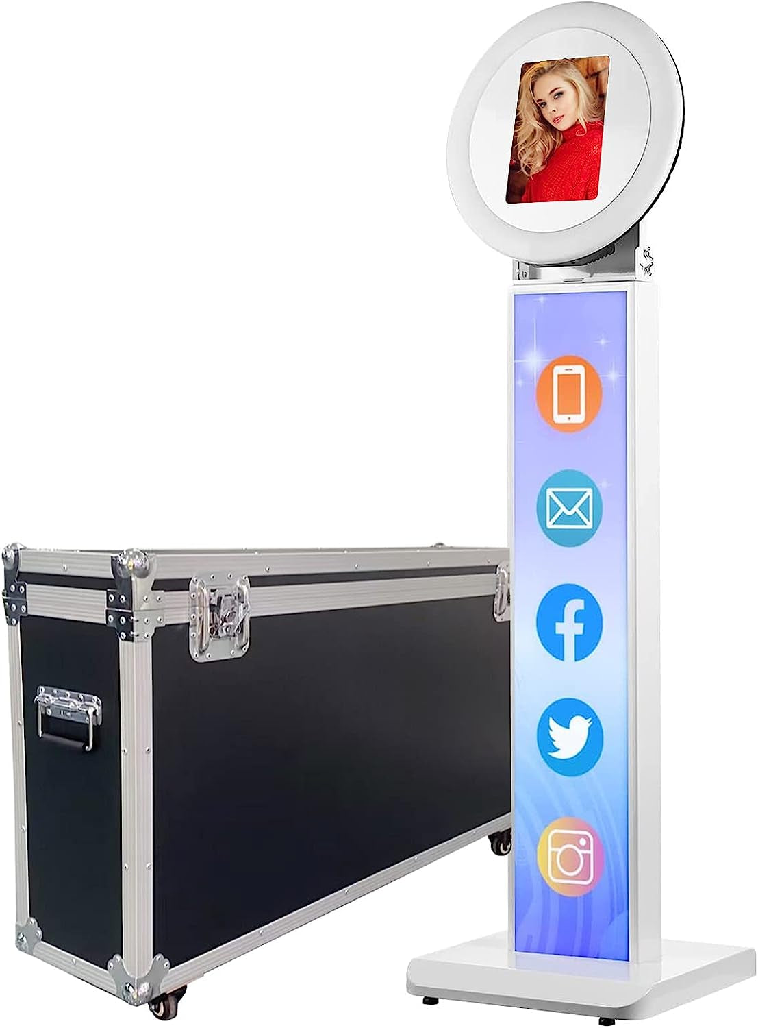 RXFSP Portable Photo Booth for 12.9" Ipad LCD Screen Selfie Machine Portable Metal Shell Adjustable Stand Photobooth Machine with RGB LED Ring Light for Wedding Halloween Christmas  RXFSP Ipad Photo Booth for 12.9"iPad+Flight Case 