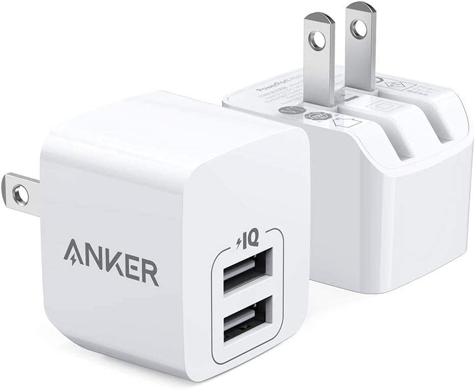 USB Charger, Anker 2-Pack Dual Port 12W Wall Charger with Foldable Plug, Powerport Mini for Iphone XS/ X / 8 / 8 plus / 7 / 6S / 6S Plus, Ipad, Samsung Galaxy Note 5 / Note 4, HTC, Moto, and More  Anker   