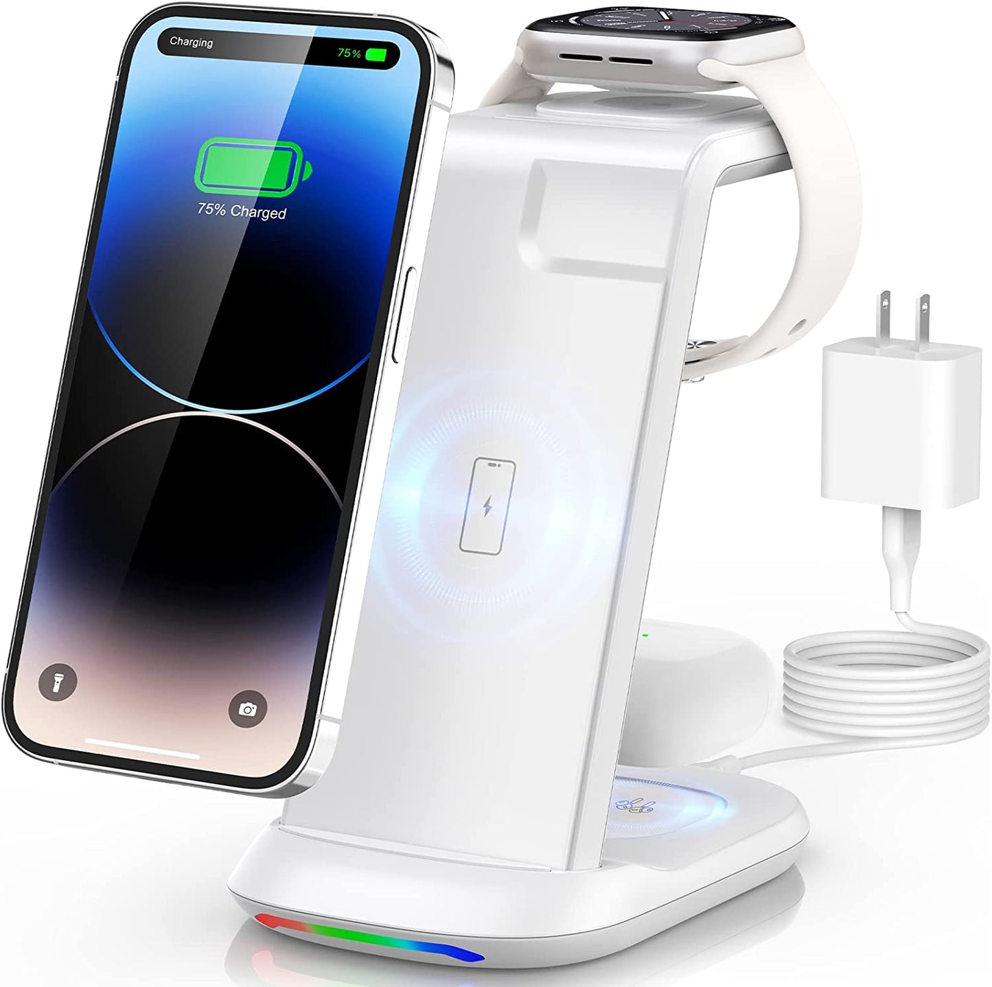 Wireless Charging Station,3 in 1 Fast Charger Stand Compatible with Iphone 14/13/12/11 Pro Max/X/Xs Max/8/8 Plus, Iwatch Series Ultra/8/7/6/5/Se/4/3/2, Airpods 3/2/Pro/Pro 2  Bifrost   