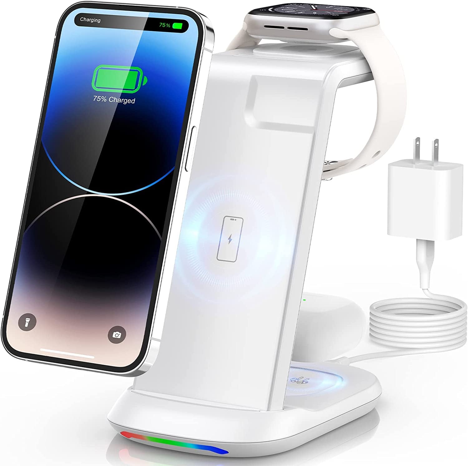 Wireless Charging Station,3 in 1 Fast Charger Stand Compatible with Iphone 14/13/12/11 Pro Max/X/Xs Max/8/8 Plus, Iwatch Series Ultra/8/7/6/5/Se/4/3/2, Airpods 3/2/Pro/Pro 2  Bifrost   