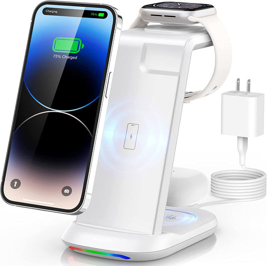 Wireless Charging Station,3 in 1 Fast Charger Stand Compatible with Iphone 14/13/12/11 Pro Max/X/Xs Max/8/8 Plus, Iwatch Series Ultra/8/7/6/5/Se/4/3/2, Airpods 3/2/Pro/Pro 2  Bifrost   