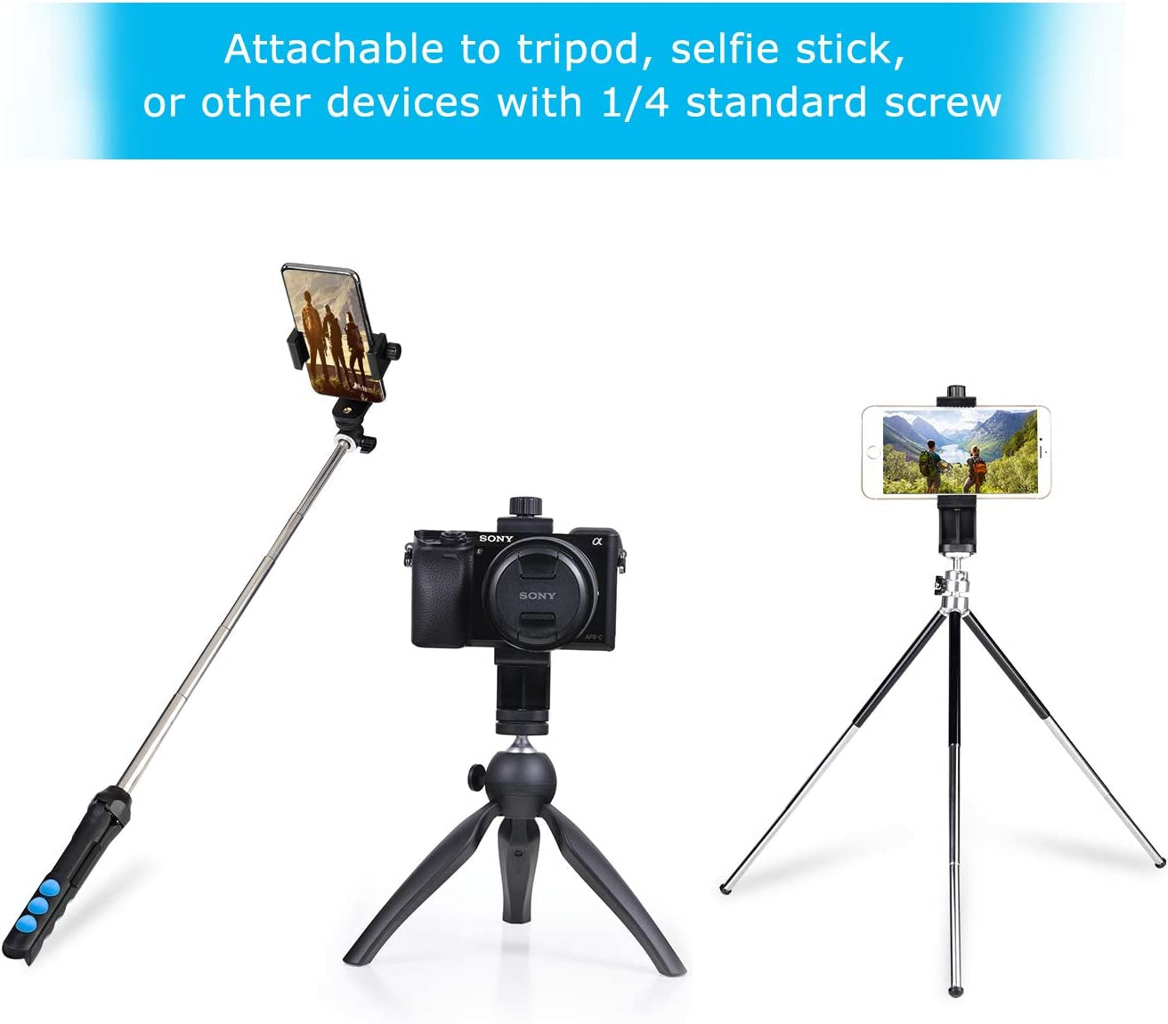 Sharingmoment Premium Smartphone Holder/Vertical and Horizontal Tripod Mount Adapter Rotatable Bracket with 1/4 Inch Screw/Adjustable Clip for Iphone, Android Cell Phone, Selfie Stick, Camera Stand  SharingMoment Co.   