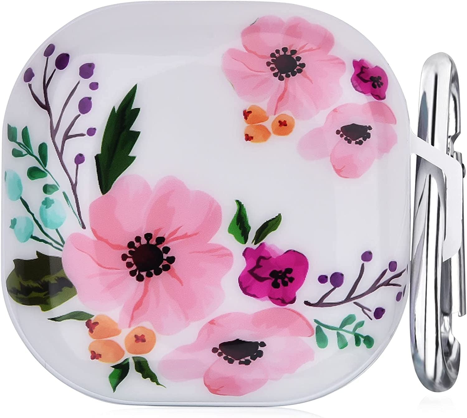 OLEBAND Galaxy Buds 2 Pro/Buds Live/Buds Pro/Buds 2 Case with Cute Pattern and Keychain Accessory,Hard Cover for Women and Girls,Colorful Marble  OLEB Pink Flower  