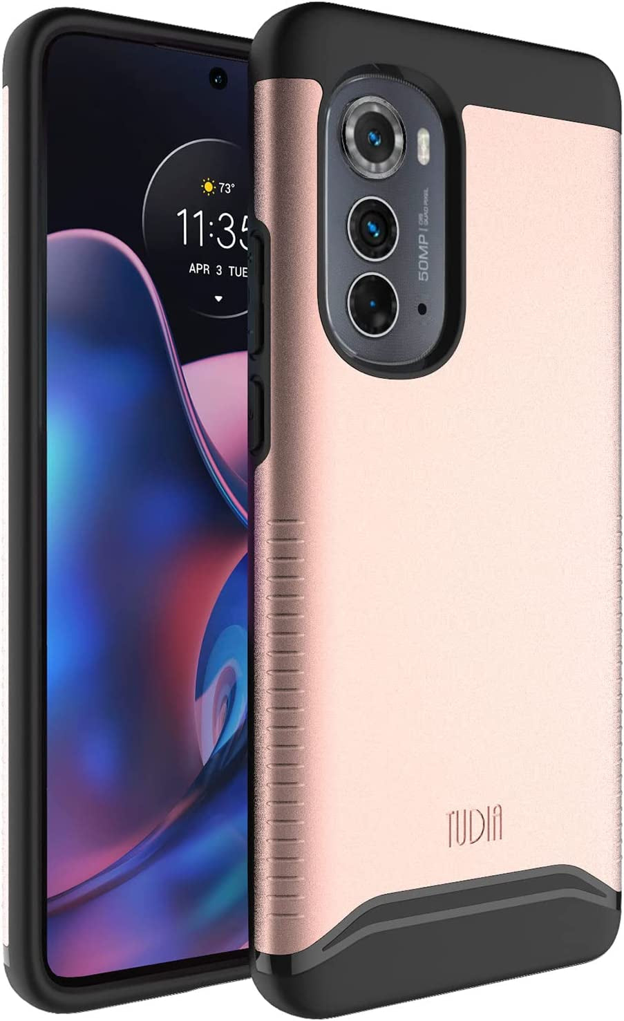 TUDIA Dualshield Designed for Motorola Edge 2022 Case, [Merge] Shockproof Military Grade Slim Dual Layer Heavy Duty Protection for Moto Edge 2022 Case - Metallic Slate  TUDIA Rose Gold  
