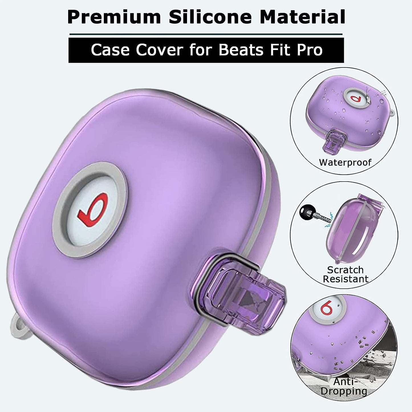 NINKI Compatible Beats Fit Pro Case Silicone Clear Purple,Cute Heavy Duty Soft Silicone TPU Full Protective Case for Beats Fit Pro Case with Lanyard,Beats Pro Fit Case Cover with Keychain for Women  NINKI   