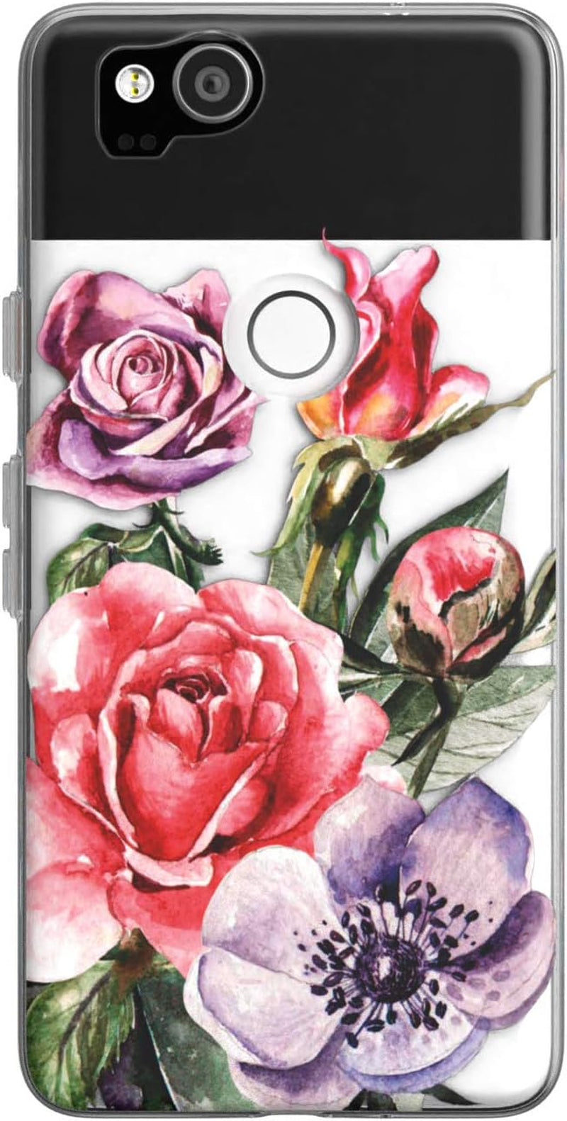 Toik Slim TPU Phone Case for Google Pixel XL 2 XL 3 XL 3A XL 4 XL 2019 Protective Gift Luxury Lightweight Girly Flowers Women Rose Design Flexible Floral Print Silicone Clear Anemone Cover Red  Toik   