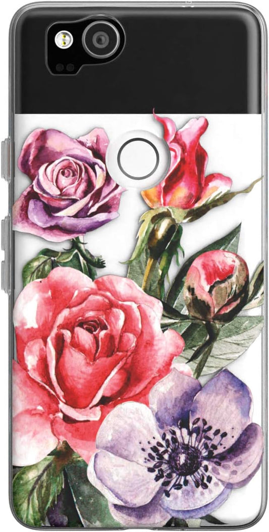 Toik Slim TPU Phone Case for Google Pixel XL 2 XL 3 XL 3A XL 4 XL 2019 Protective Gift Luxury Lightweight Girly Flowers Women Rose Design Flexible Floral Print Silicone Clear Anemone Cover Red  Toik   