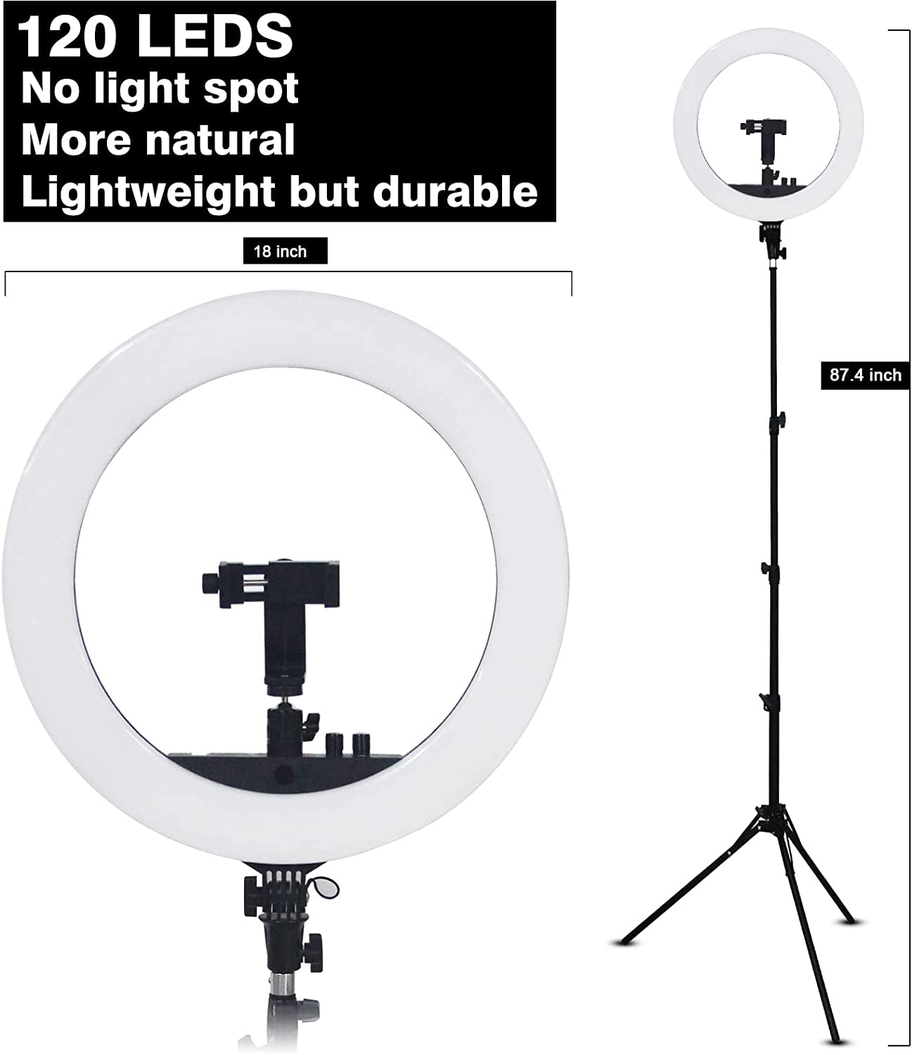 18 Inch Ring Light LED Ringlight Kit with Tripod Dimmable 3000-6000K W/Smartphone Holder for Live Streaming Shooting Camera Photography Makeup Selfie Youtube Vlog Video  Zhongshan Lixing Lighting Co., Ltd.   