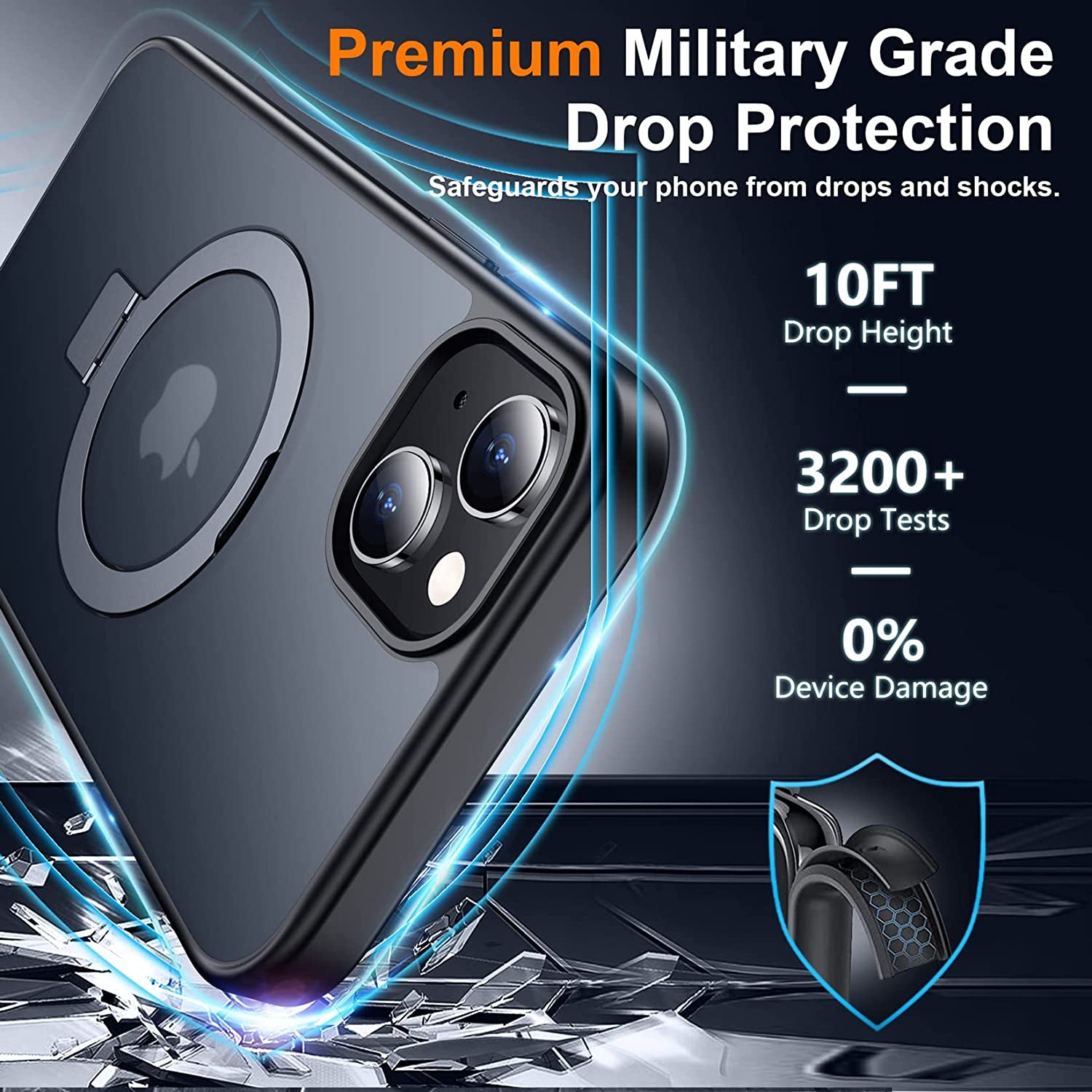 SPIDERCASE for Iphone 14 plus Case with Magnetic Invisible Stand,[Compatible for Magsafe][Military Grade Shockproof][2 Pack Tempered Glass Screen Protector] Translucent Matte Phone Case, Black  SPIDERCASE   