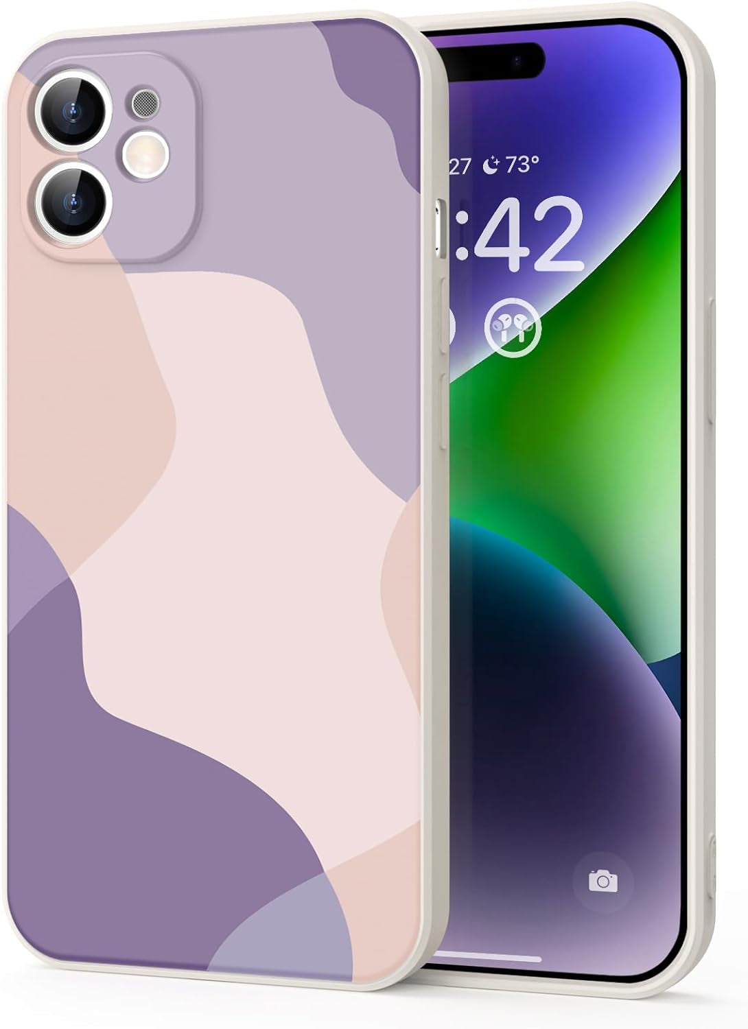 YSLBWLE for Iphone 12 Mini Case, Thin Liquid Silicone Case,Shockproof,Slim Thin Phone Case for Iphone 12 Mini,Full Body Screen Camera Protective Cover-Beige White+Purple 9-Ip12Mini-01  YSLBWLE   