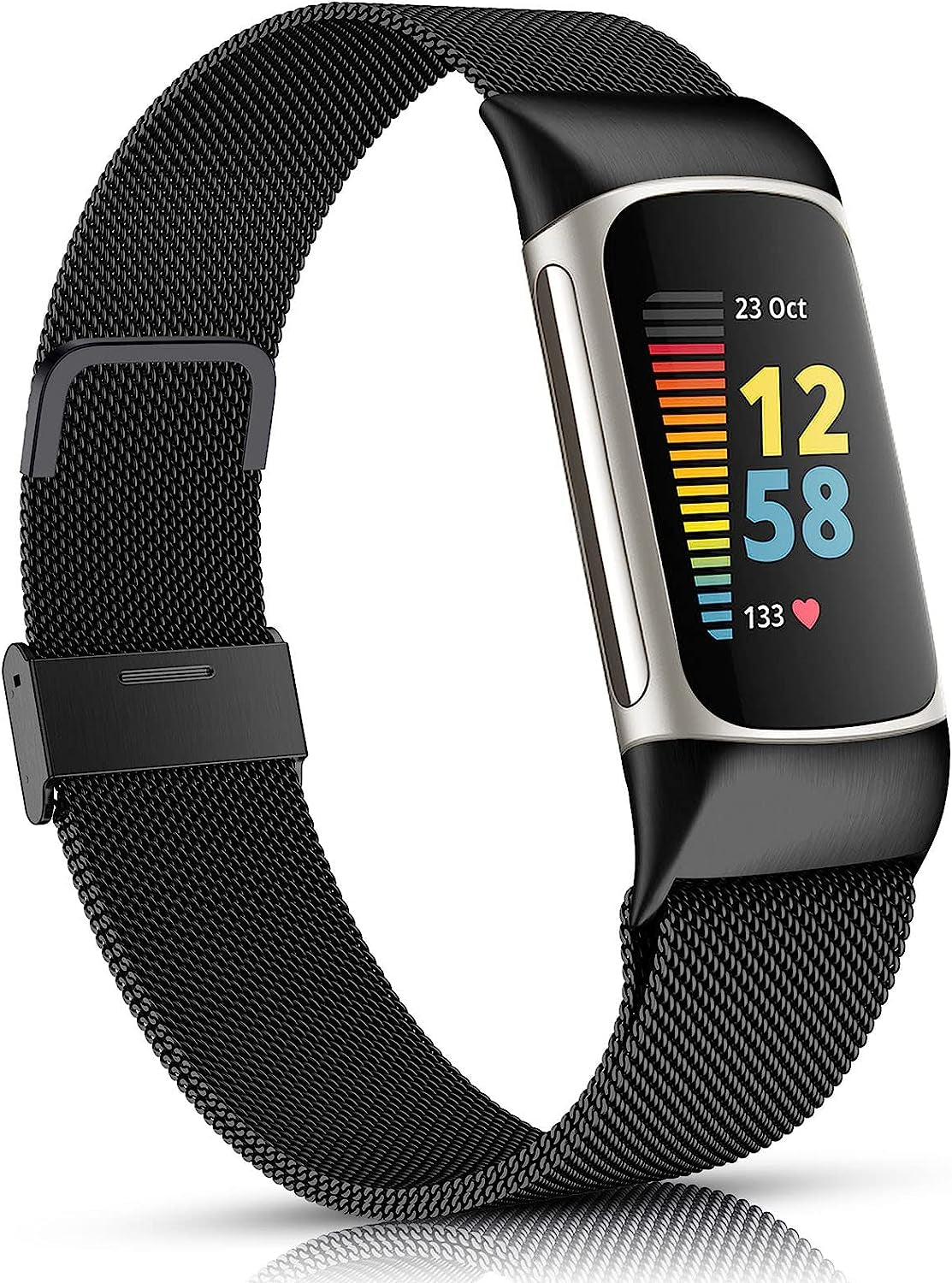 ZWGKKYGYH Compatible with Fitbit Charge 5 Bands for Women Men, Stainless Steel Mesh Magnetic Metal Band Charge 5 Watch Strap  ZWGKKYGYH Black  