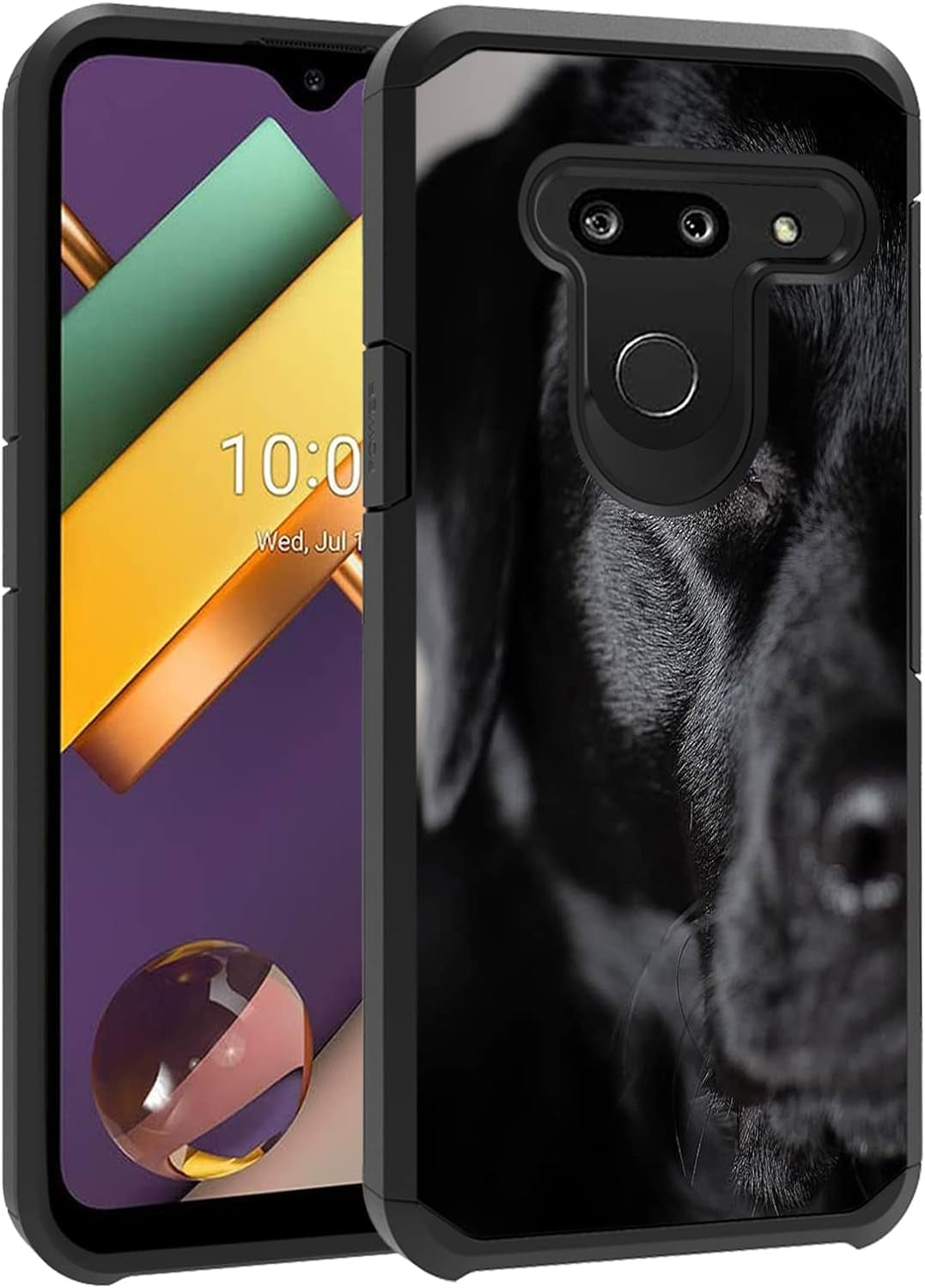 FQTBCEARI Case for LG G8 Thinq/Lg G8S Thinq/Lg G8, 2 in 1 Hybrid Hard PC & Soft Silicone Heavy Duty Dual Layer Shockproof Full-Body Protection Case - Black Dog Labrador  chatham   