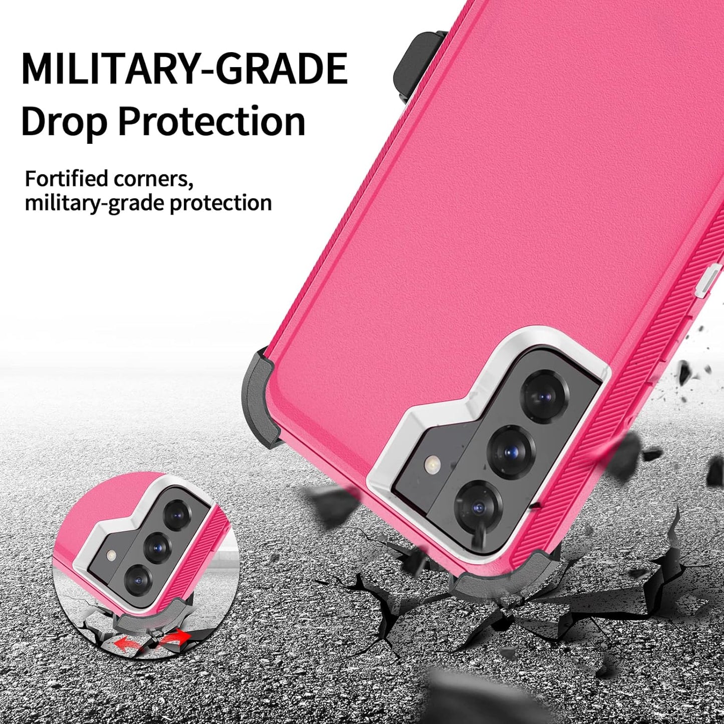 SZFIRSTEY Case for Galaxy S22 Plus, Drop Protection Rugged Shockproof Military Protective Bumper Phone Cover Armor Heavy Duty for Samsung Galaxy S22 plus (Hot Pink/White)  SZFIRSTEY   