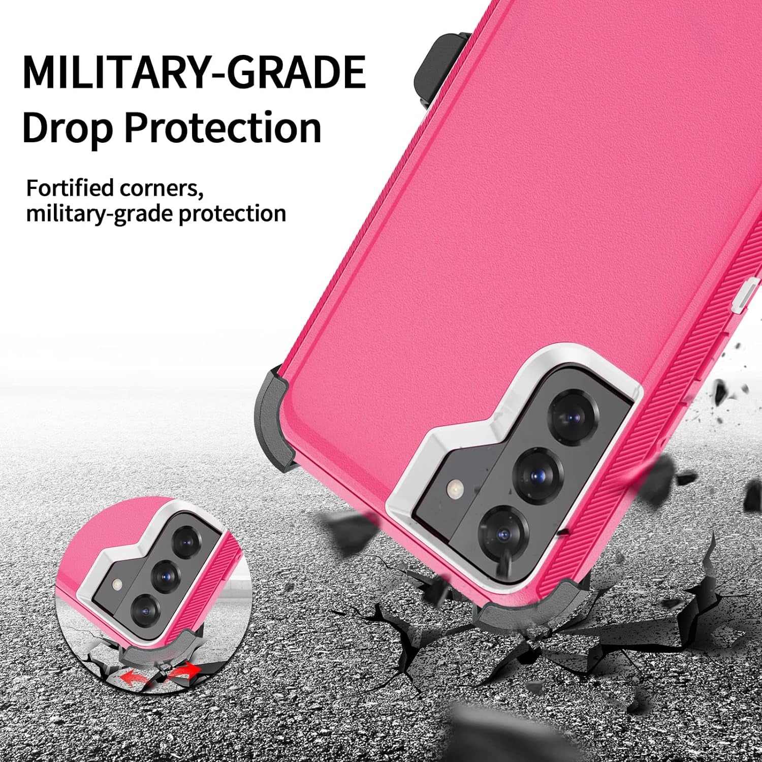SZFIRSTEY Case for Galaxy S22 Plus, Drop Protection Rugged Shockproof Military Protective Bumper Phone Cover Armor Heavy Duty for Samsung Galaxy S22 plus (Hot Pink/White)  SZFIRSTEY   