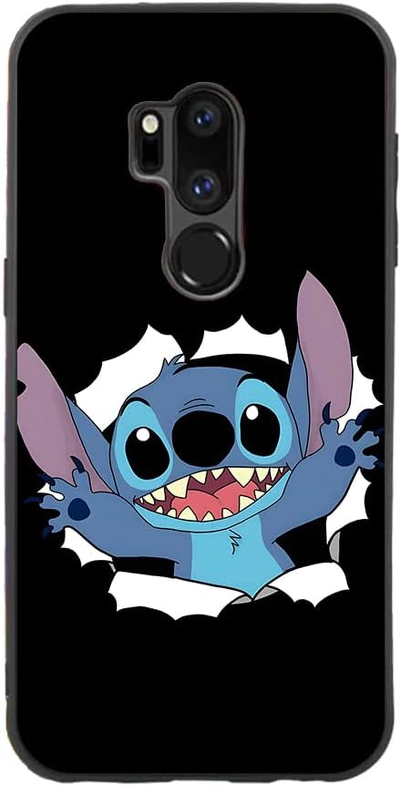 For LG G7 Thinq, Cartoon Ohana Blue Animal Stih #02 Protective Smooth Silicone Shockproof Soft TPU Black Phone Case Back Cover  LARUZE 09  