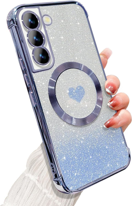 ZONRW for Samsung Galaxy S22 plus Case Magnetic,For Women Girl Soft Luxury Plating Bling Gradient Glitter Cute Heart Compatible with Magsafe,With Camera Lens Protection Clear Phone Cover 6.6”-Blue  ZONRW   