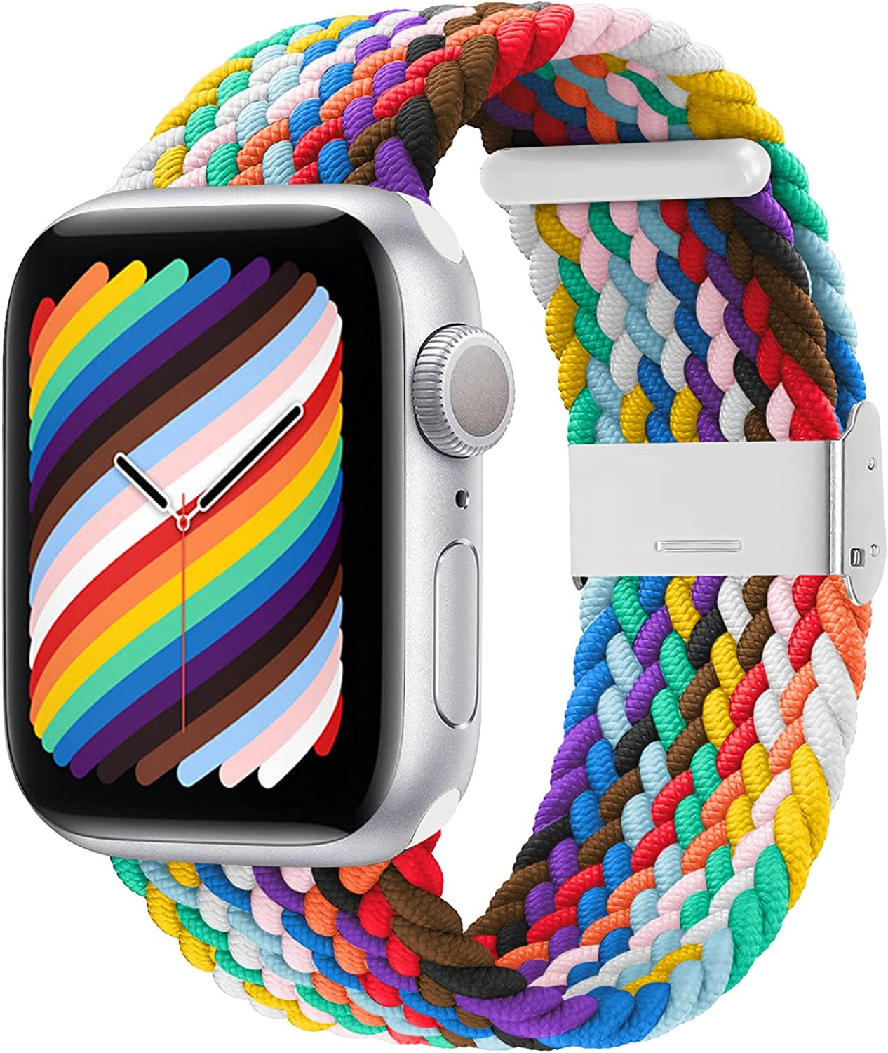 Bagoplus Compatible with Apple Watch Iwatch Bands 49Mm 38Mm 40Mm 41Mm 42Mm 44Mm 45Mm Women Men, Adjustable Braided Solo Loop Stretchable Elastics Sport for Iwatch Series 8/7/6/Se/5/4/3/2/1/Ultra  Bagoplus Pride Edition 38mm/40mm/41mm - 4.5"-7.9" 