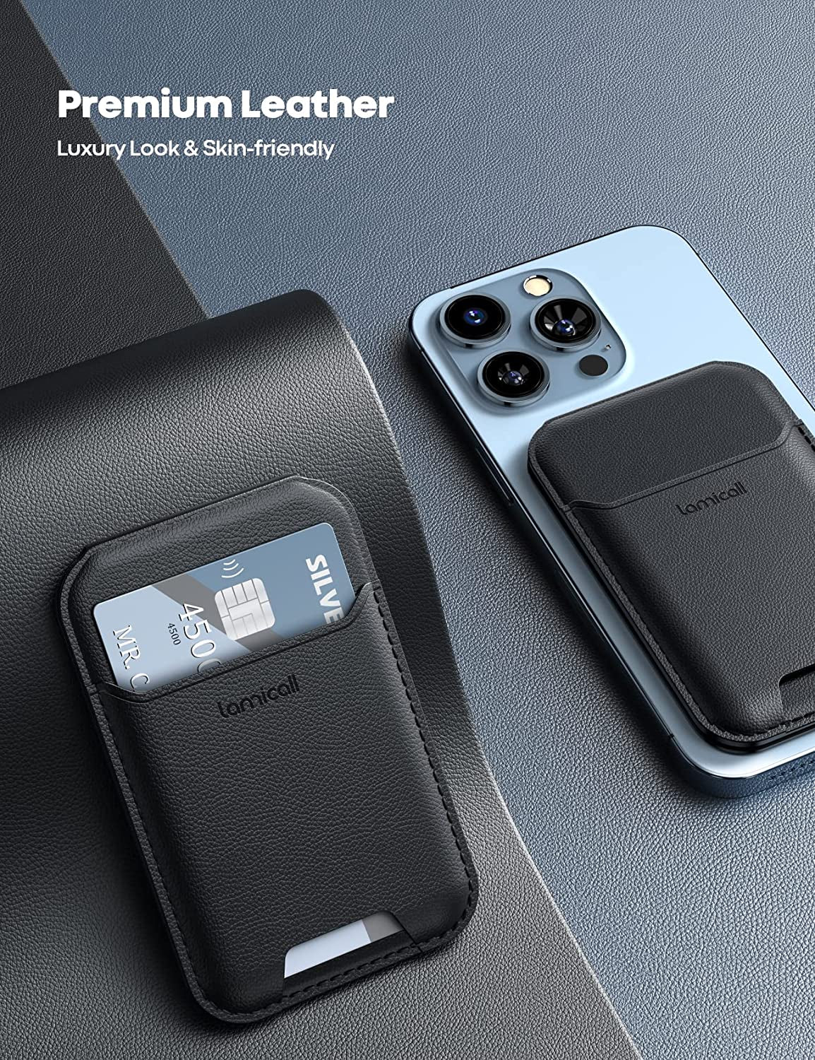 Lamicall for Magsafe Wallet, Phone Card Stand - Vegan Leather Adjustable Stand, 3 Card Holder, Strong Magnetic Wallet for Apple Iphone 14 13 12 Series and Magsafe Case, Not Compatible for Mini, Black  Lamicall   