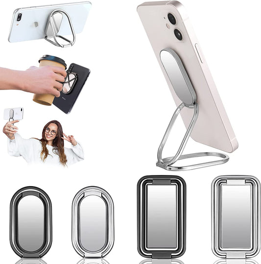 4 Pieces Phone Ring Holder Finger Kickstand 360° Rotation 180° Flip Foldable Retractable Magnetic Cellphone Back Grip for Car Phone Compatible with Most Smartphones Tablets (Silver, Iron Black)  Frienda   