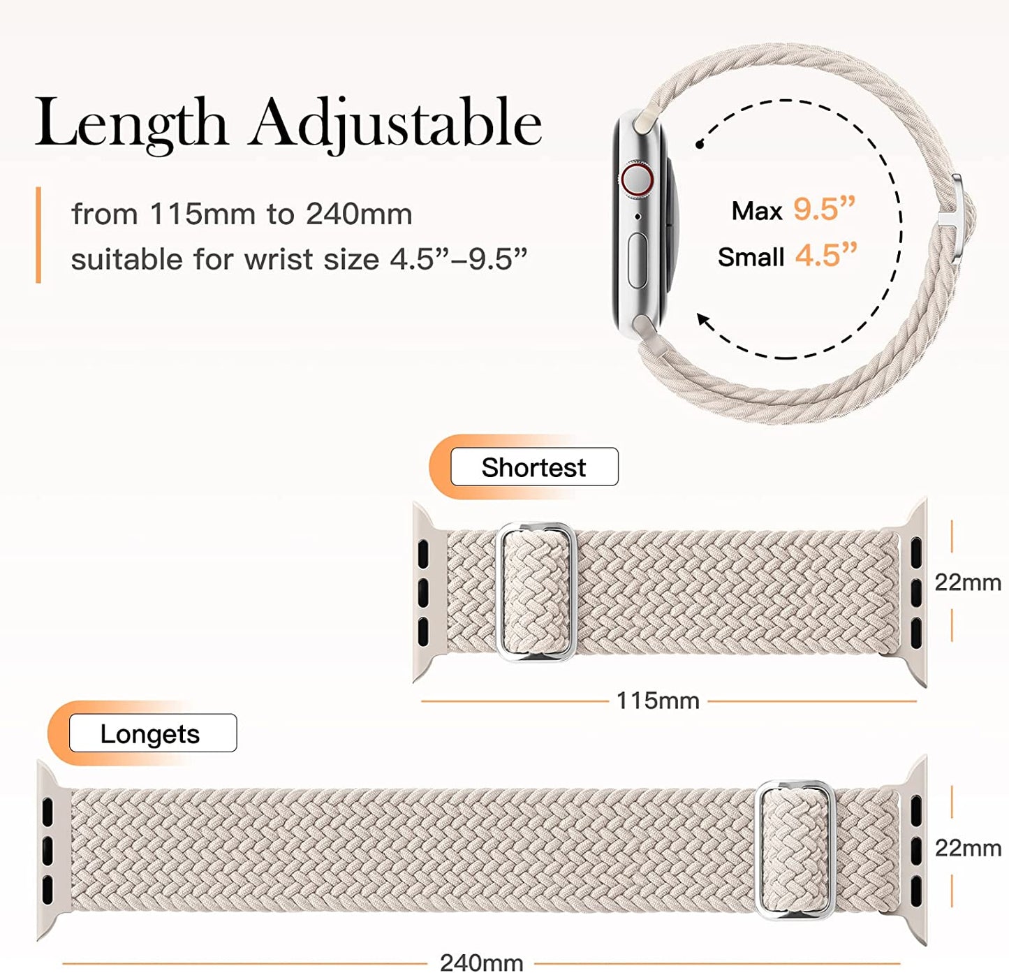 OHOTLOVE Braided Solo Loop Compatible with Apple Watch Band 41Mm 40Mm 38Mm 49Mm 45Mm 44Mm 42Mm Women Men, Nylon Adjustable Stretchy Bands Elastic Sport for Iwatch Series 8 7 6 5 4 3 2 1 SE Ultra  OHOTLOVE   