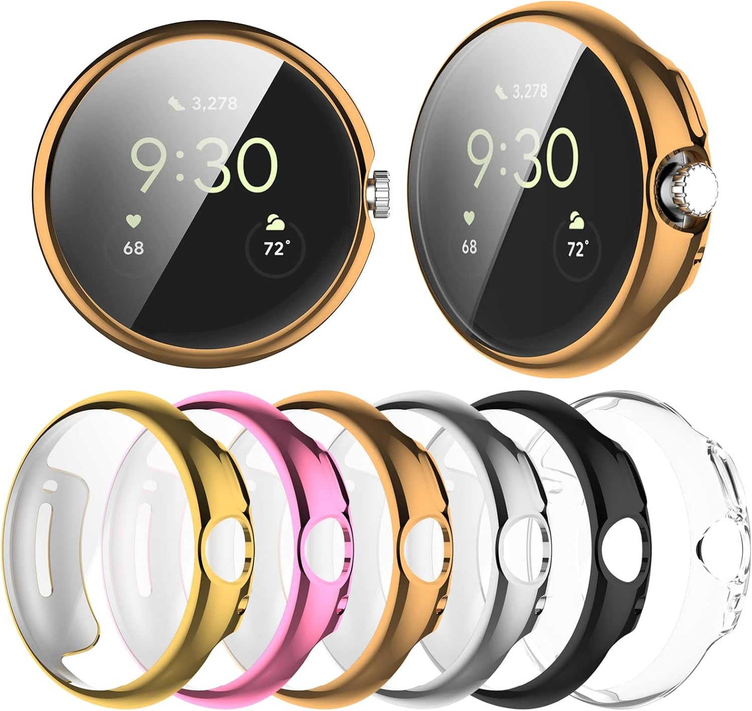 Wugongyan Screen Protector Case Compatible with Google Pixel Watch 2/Pixel Watch Soft TPU Plated Slim Full Protective Cover Accessories for Pixel Watch1/2(6-Pack Brilliant Colors,Pixel Watch1/2)  Wugongyan 6-Pack Neutral Colors Only Pixel Watch 1 