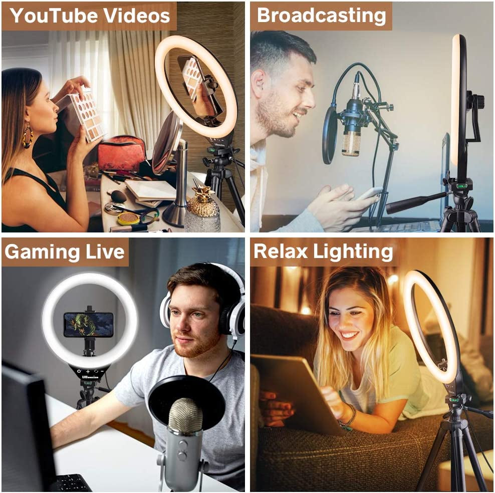 Ubeesize 10’’ LED Ring Light with Stand and Phone Holder, Selfie Halo Light for Photography/Makeup/Vlogging/Live Streaming, Compatible with Phones and Cameras (2020 Version)  UBeesize   
