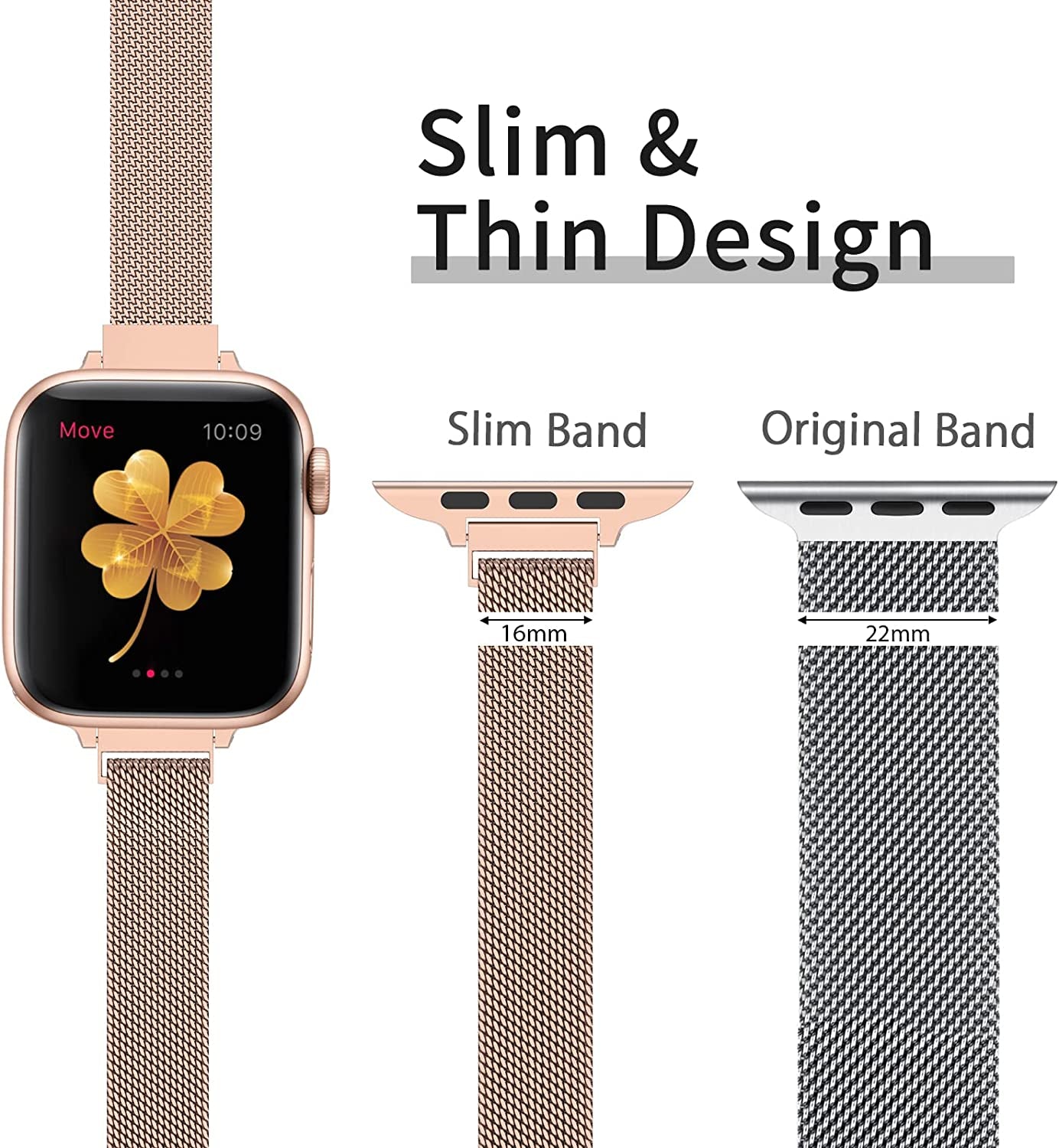 CTYBB for Apple Watch Band Series Ultra SE 8 7 6 5 4 3 2 1 38Mm 40Mm 41Mm 42Mm 44Mm 45Mm 49Mm, Stainless Steel Slim & Thin Mesh Magnetic Clasp Strap Women and Girl Replacement Band for Iwatch  DMORI   