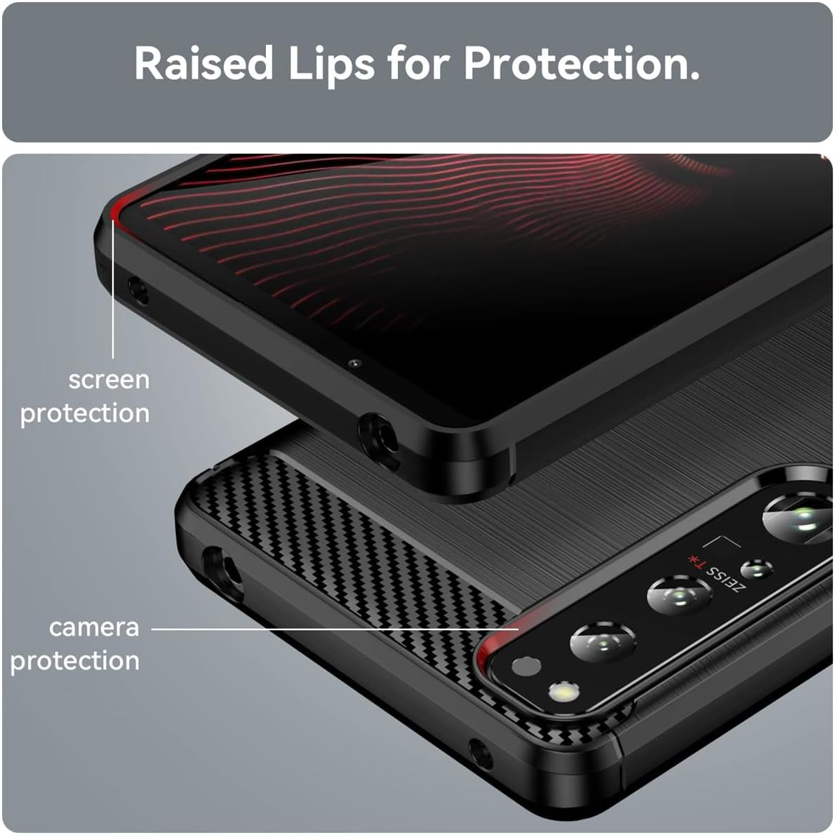 KOARWVC Phone Case for Xperia 1 IV 5G Case, XQ-CT72 Case Carbon Fiber Shockproof Rugged Shield Anti-Scratch Soft TPU Back Cover Protective Cases for Sony Xperia 1 IV (Black)  KOARWVC   