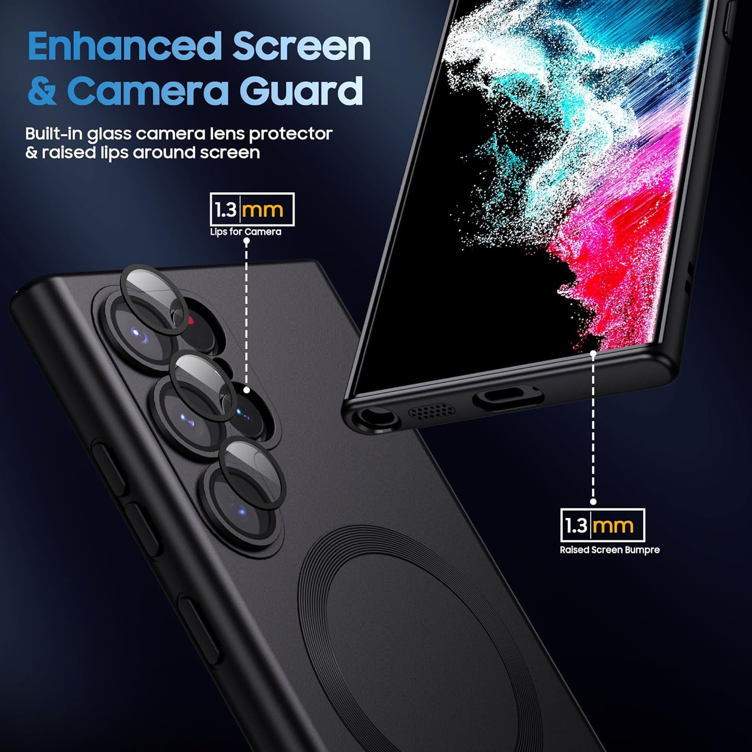 MAKAVO Matte for Samsung Galaxy S22 Ultra Case, Compatible with Magsafe, Slim Thin Magnetic Cover with Built-In Camera Lens Protector Shockproof Phone Shell (Black)  MAKAVO   