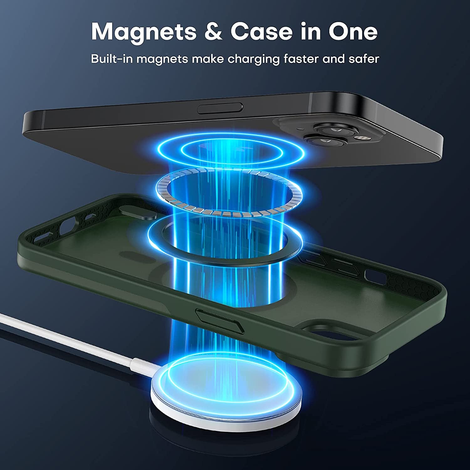 TAURI [5 in 1 Magnetic Case for Iphone 14 plus [Military Grade Drop Protection] with 2X Screen Protector +2X Camera Lens Protector, Translucent Matte Slim Fit Designed for Magsafe Case-Green  TAURI   