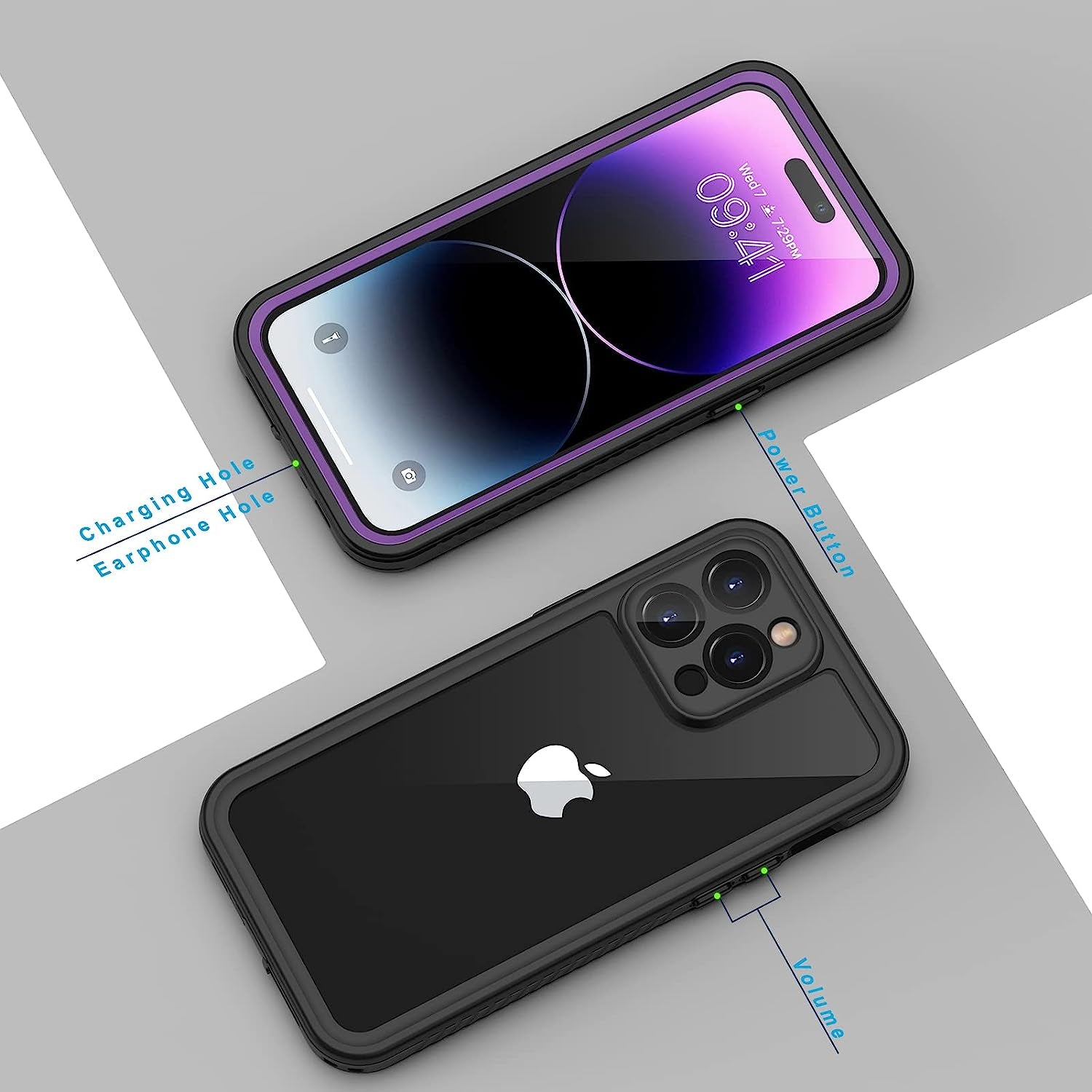 Lanhiem Iphone 14 Pro Case, IP68 Waterproof Dustproof Shockproof with Built-In Screen Protector, 6.1 Inch - Purple  Lanhiem   