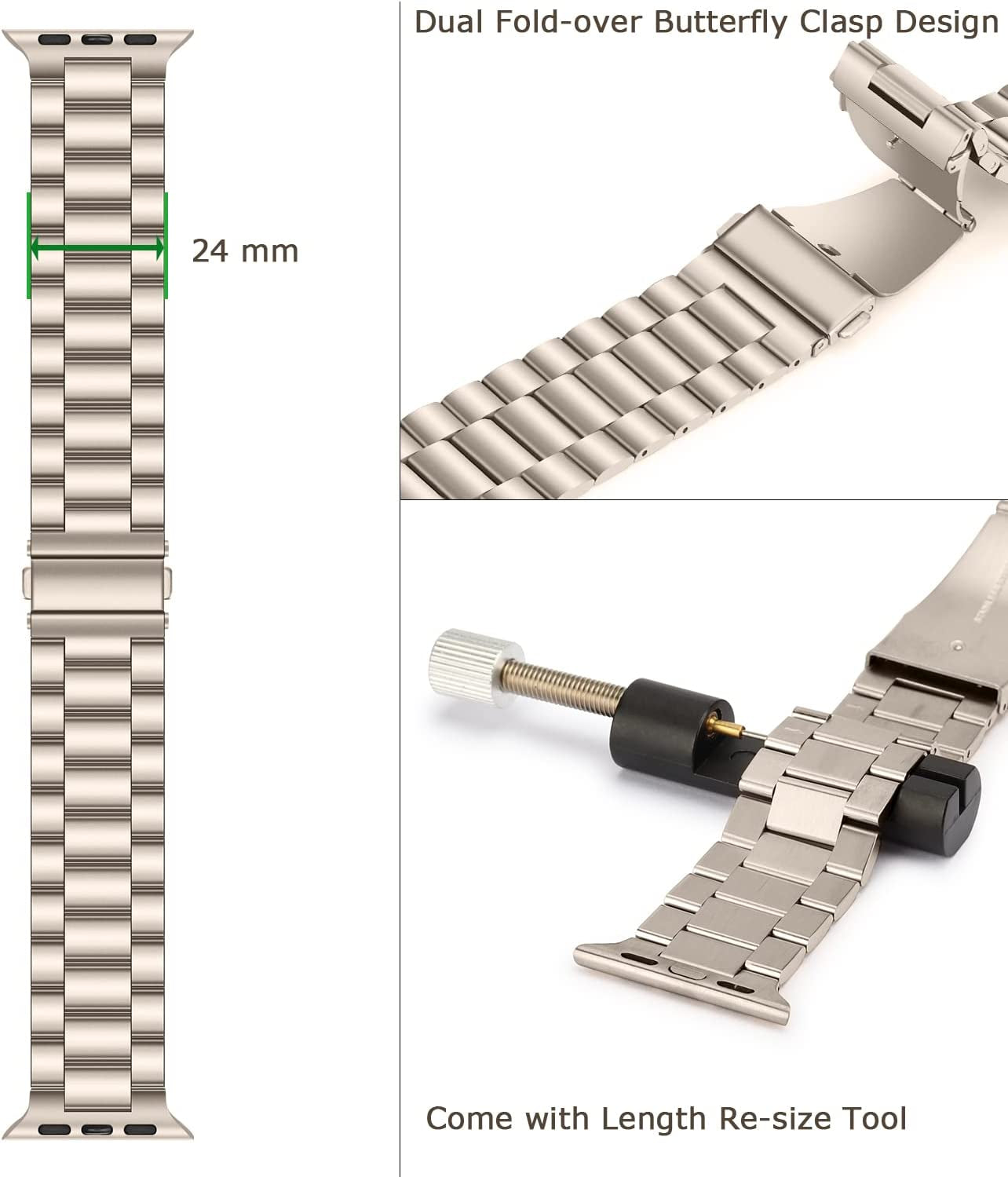 Tasikar Band Compatible with Apple Watch Band 49Mm Ultra Premium Stainless Steel Metal Replacement Strap with Case Compatible with Apple Watch Ultra 49Mm (Starlight)  Tasikar   