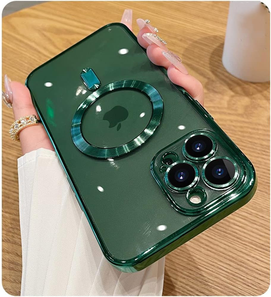 ZIYE Magnetic Case for Iphone 13 Pro Max Case [Compatible with Magsafe] Camera Lens Protector Plating Luxury Cover for Women Men Clear Soft TPU Shockproof Protective Phone Case - Purple  ZIYE Green  